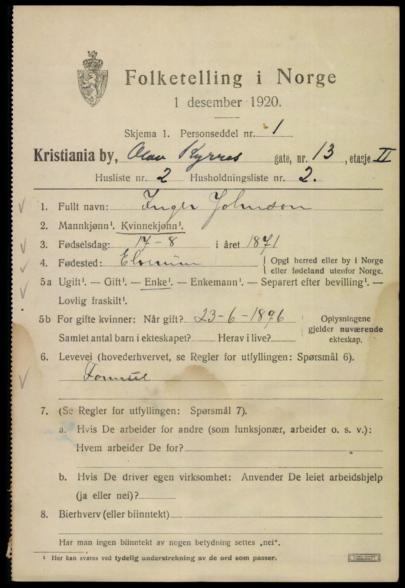 SAO, 1920 census for Kristiania, 1920, p. 432829