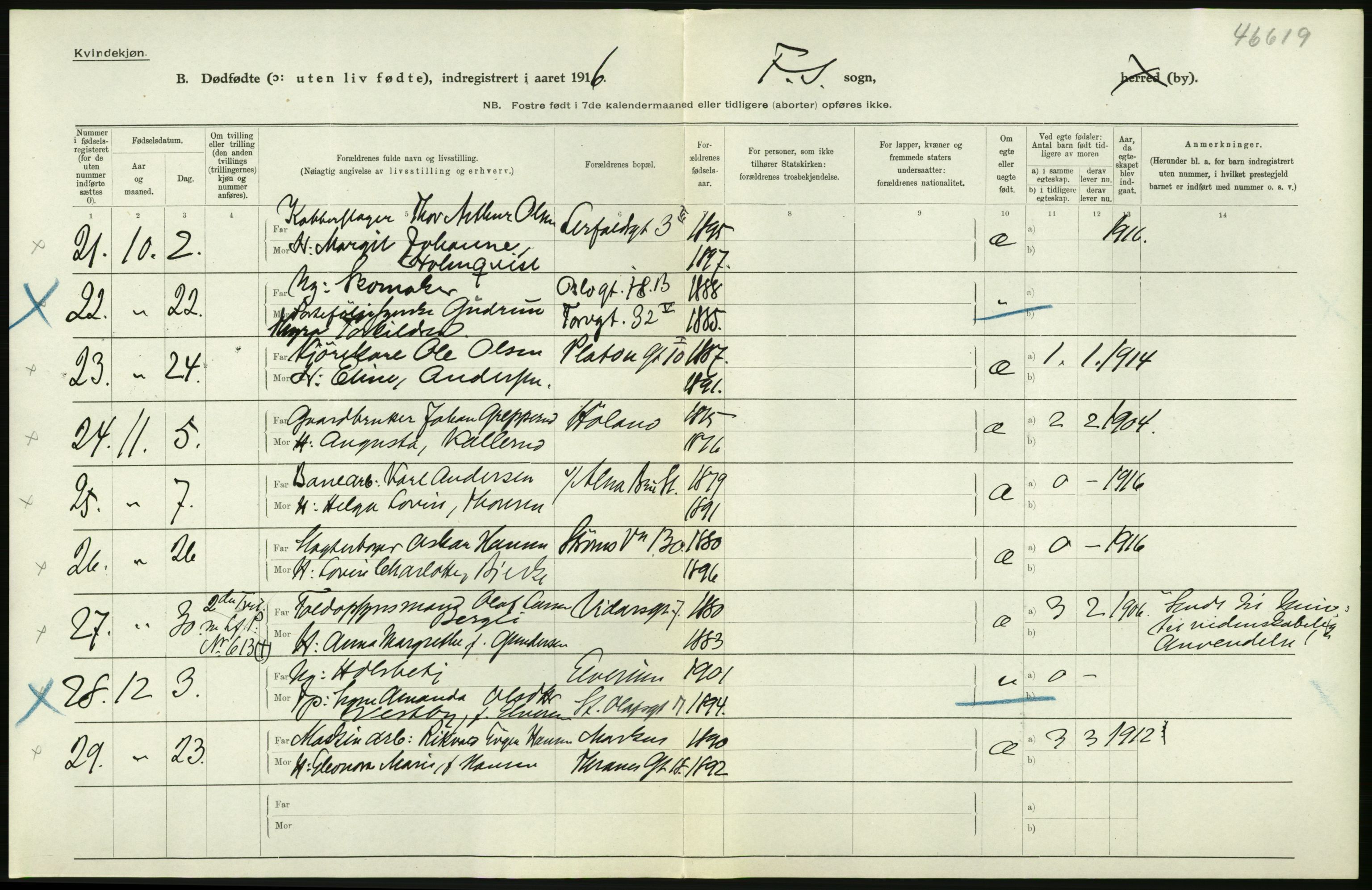 Statistisk sentralbyrå, Sosiodemografiske emner, Befolkning, AV/RA-S-2228/D/Df/Dfb/Dfbf/L0010: Kristiania: Døde, dødfødte., 1916, p. 646