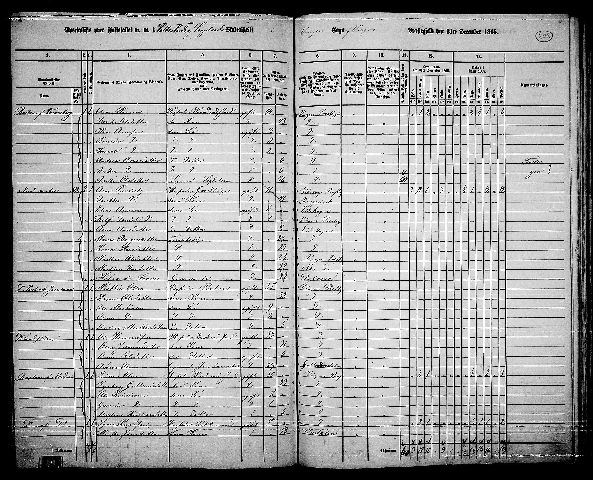 RA, 1865 census for Vinger/Vinger og Austmarka, 1865, p. 185