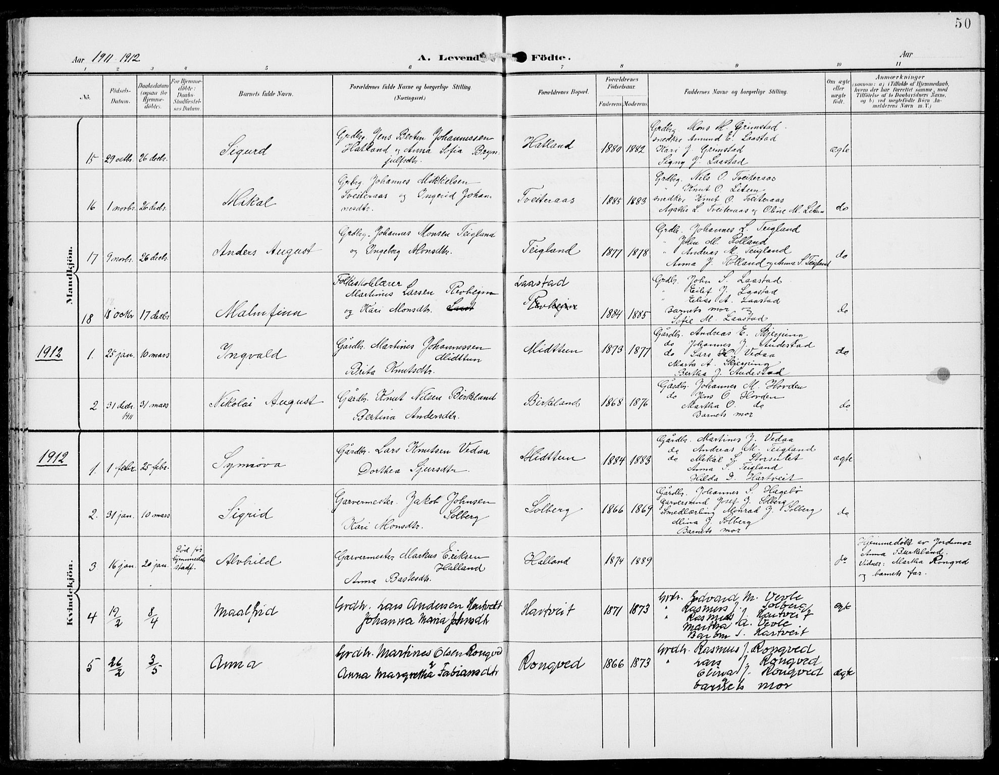 Haus sokneprestembete, AV/SAB-A-75601/H/Haa: Parish register (official) no. C  2, 1900-1915, p. 50