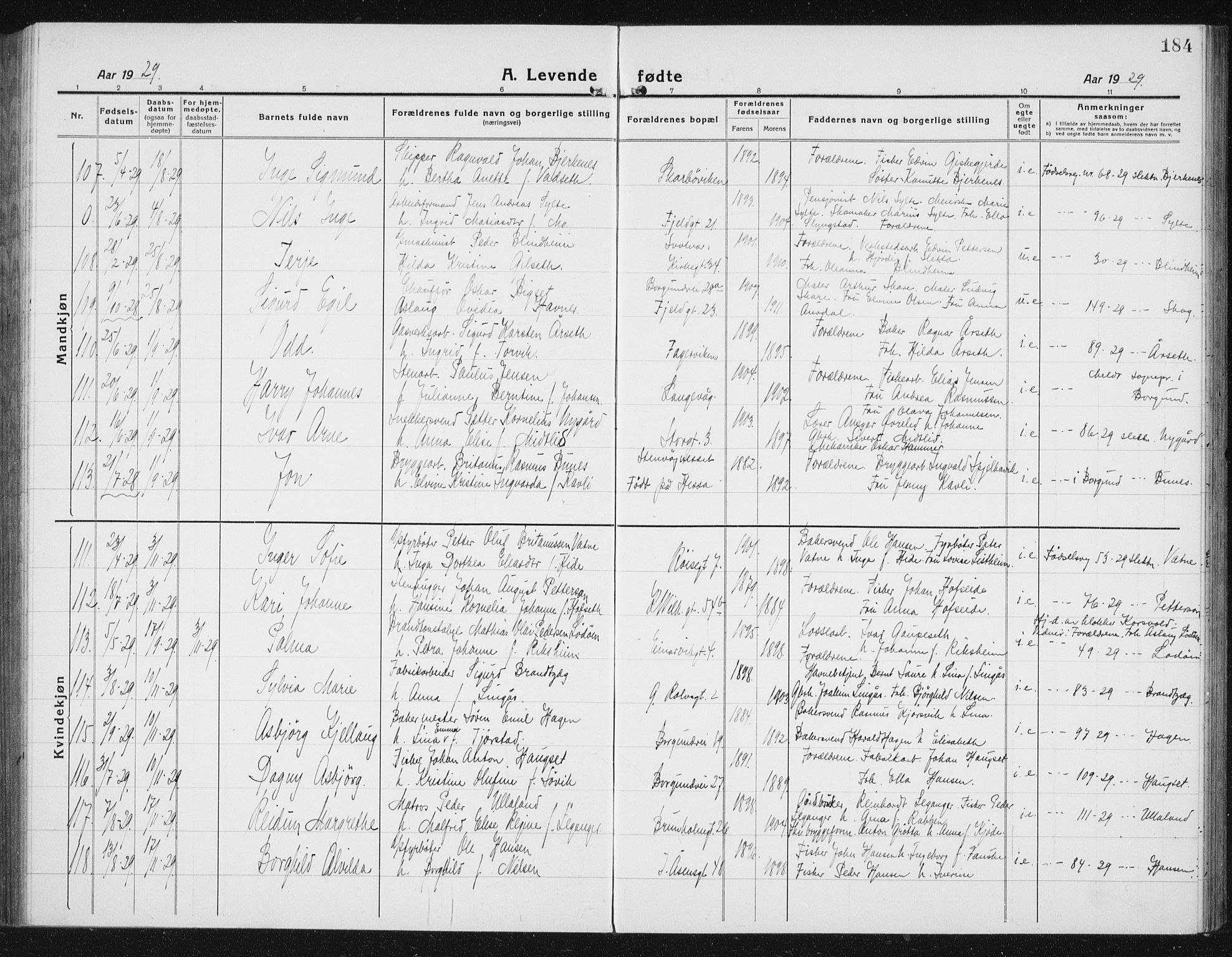 Ministerialprotokoller, klokkerbøker og fødselsregistre - Møre og Romsdal, AV/SAT-A-1454/529/L0475: Parish register (copy) no. 529C12, 1921-1934, p. 184