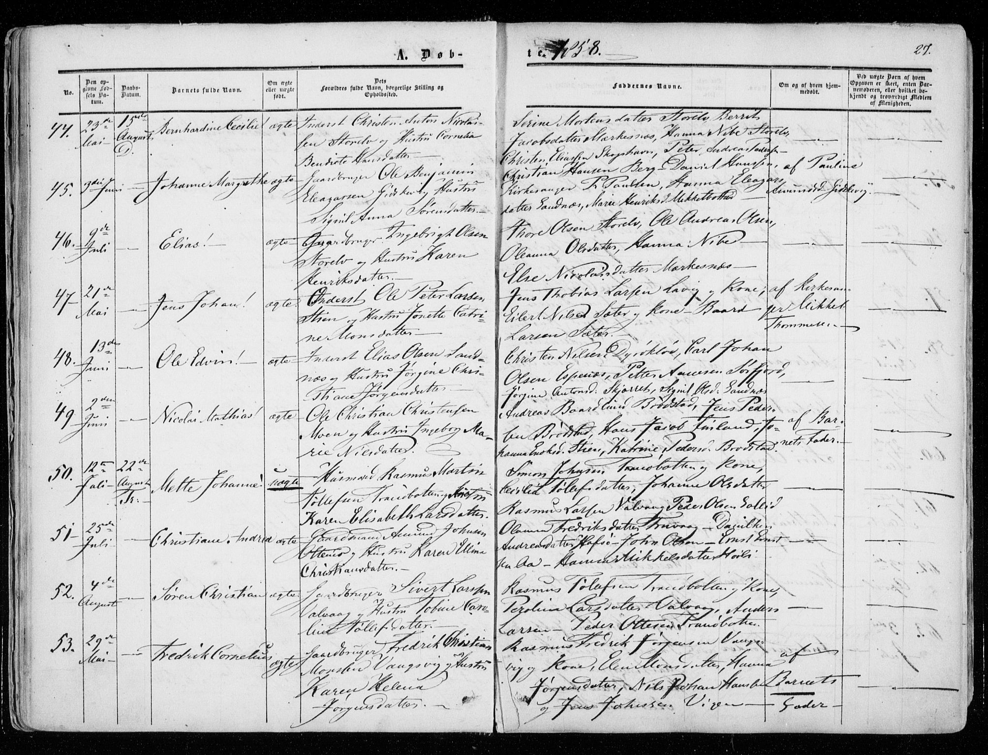Tranøy sokneprestkontor, AV/SATØ-S-1313/I/Ia/Iaa/L0007kirke: Parish register (official) no. 7, 1856-1866, p. 27