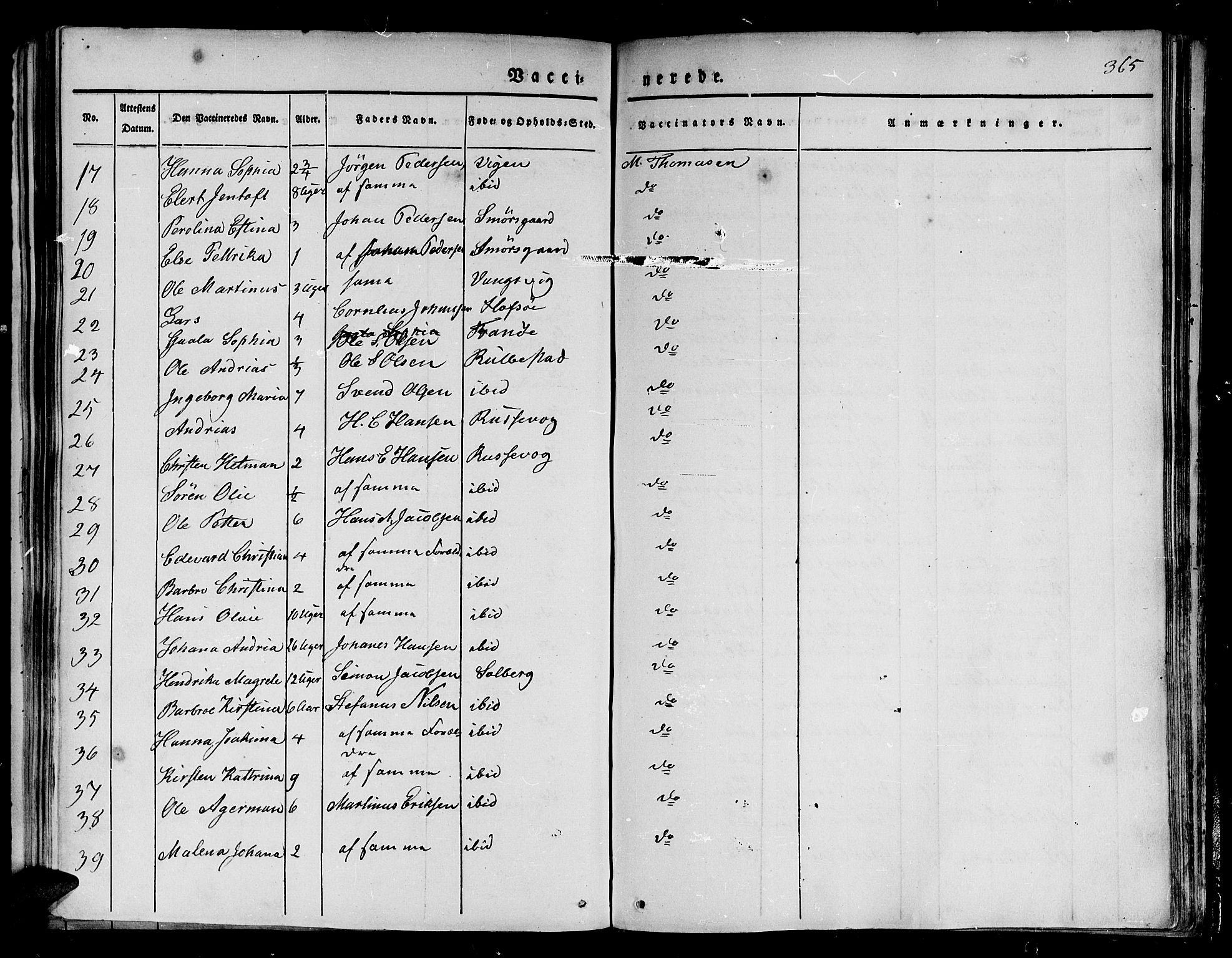 Tranøy sokneprestkontor, AV/SATØ-S-1313/I/Ia/Iaa/L0005kirke: Parish register (official) no. 5, 1829-1844, p. 365