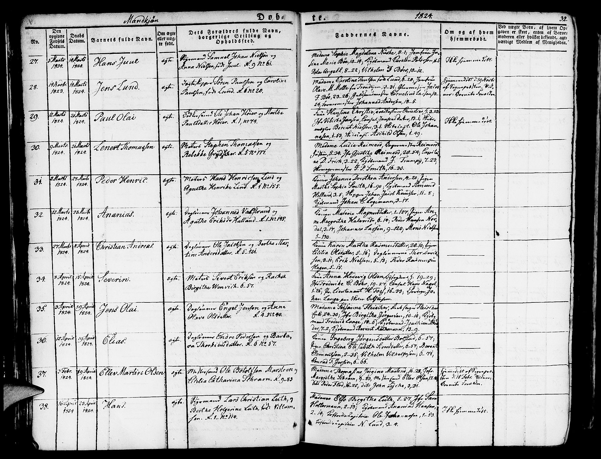 Nykirken Sokneprestembete, AV/SAB-A-77101/H/Haa/L0012: Parish register (official) no. A 12, 1821-1844, p. 32