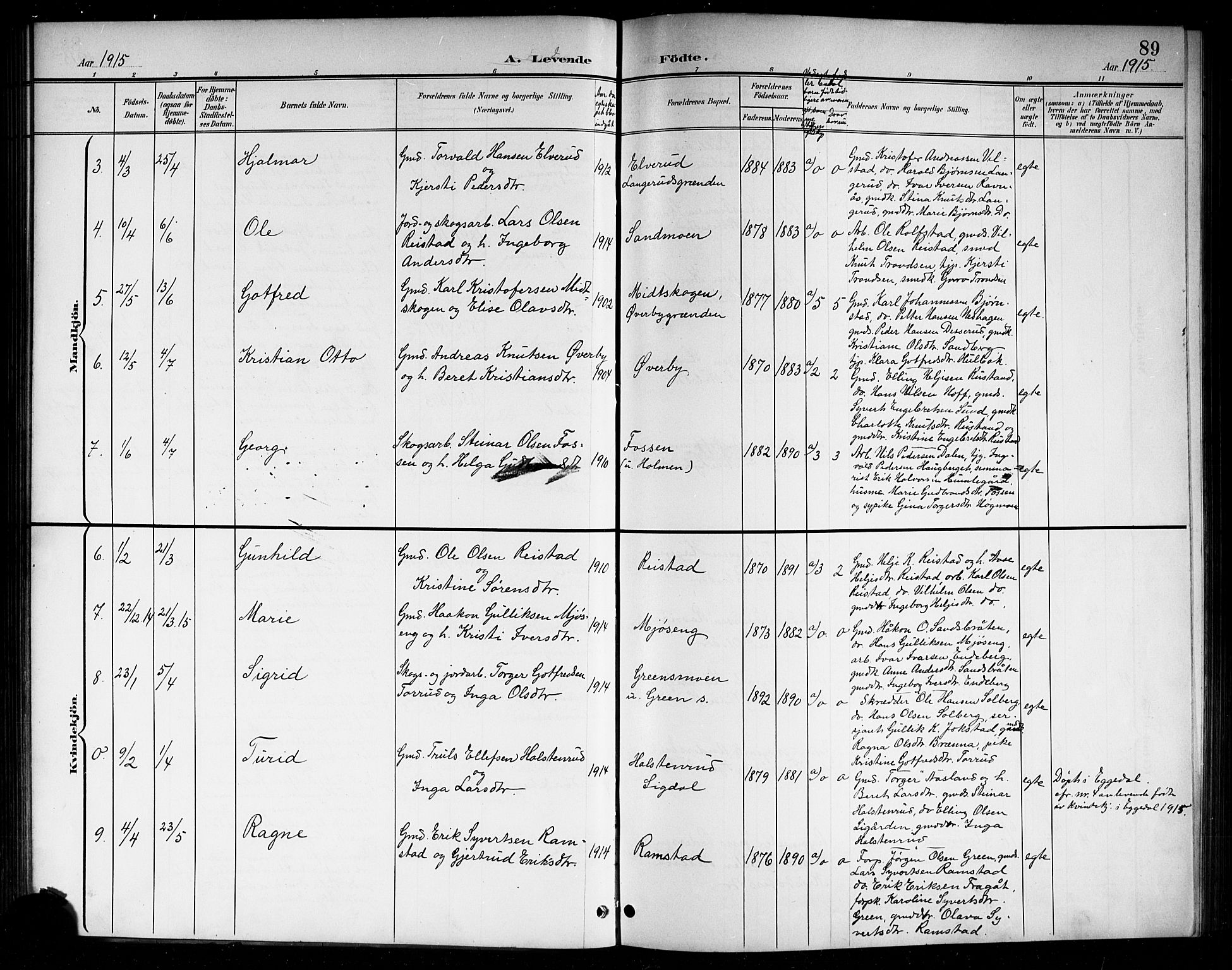 Sigdal kirkebøker, SAKO/A-245/G/Ga/L0006: Parish register (copy) no. I 6, 1901-1916, p. 89
