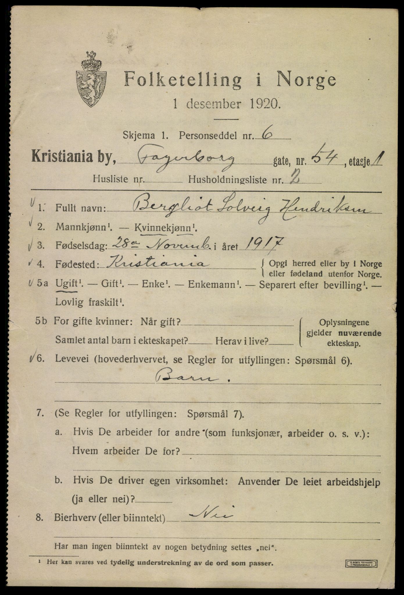 SAO, 1920 census for Kristiania, 1920, p. 225325