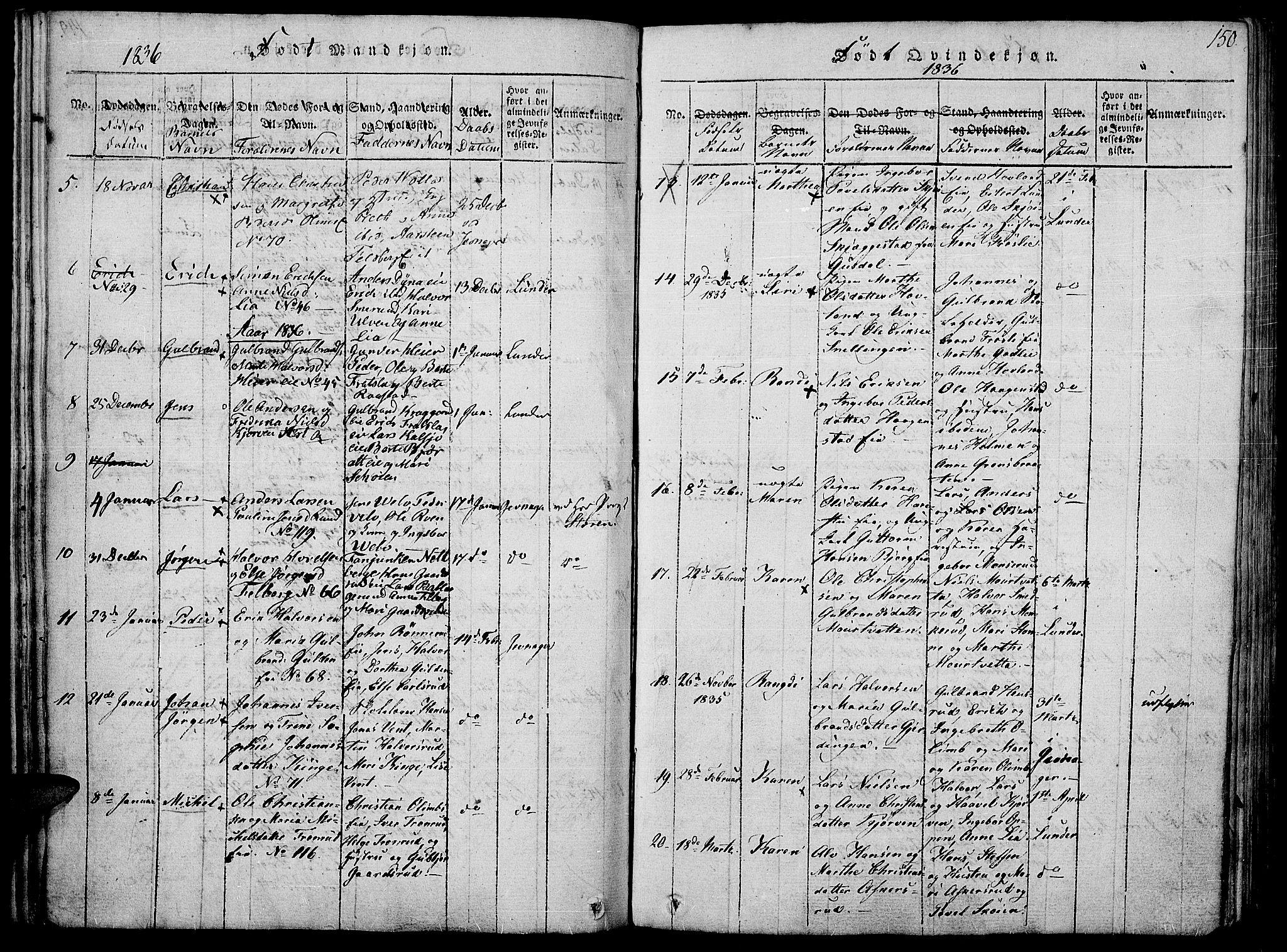 Jevnaker prestekontor, SAH/PREST-116/H/Ha/Haa/L0005: Parish register (official) no. 5, 1815-1837, p. 150
