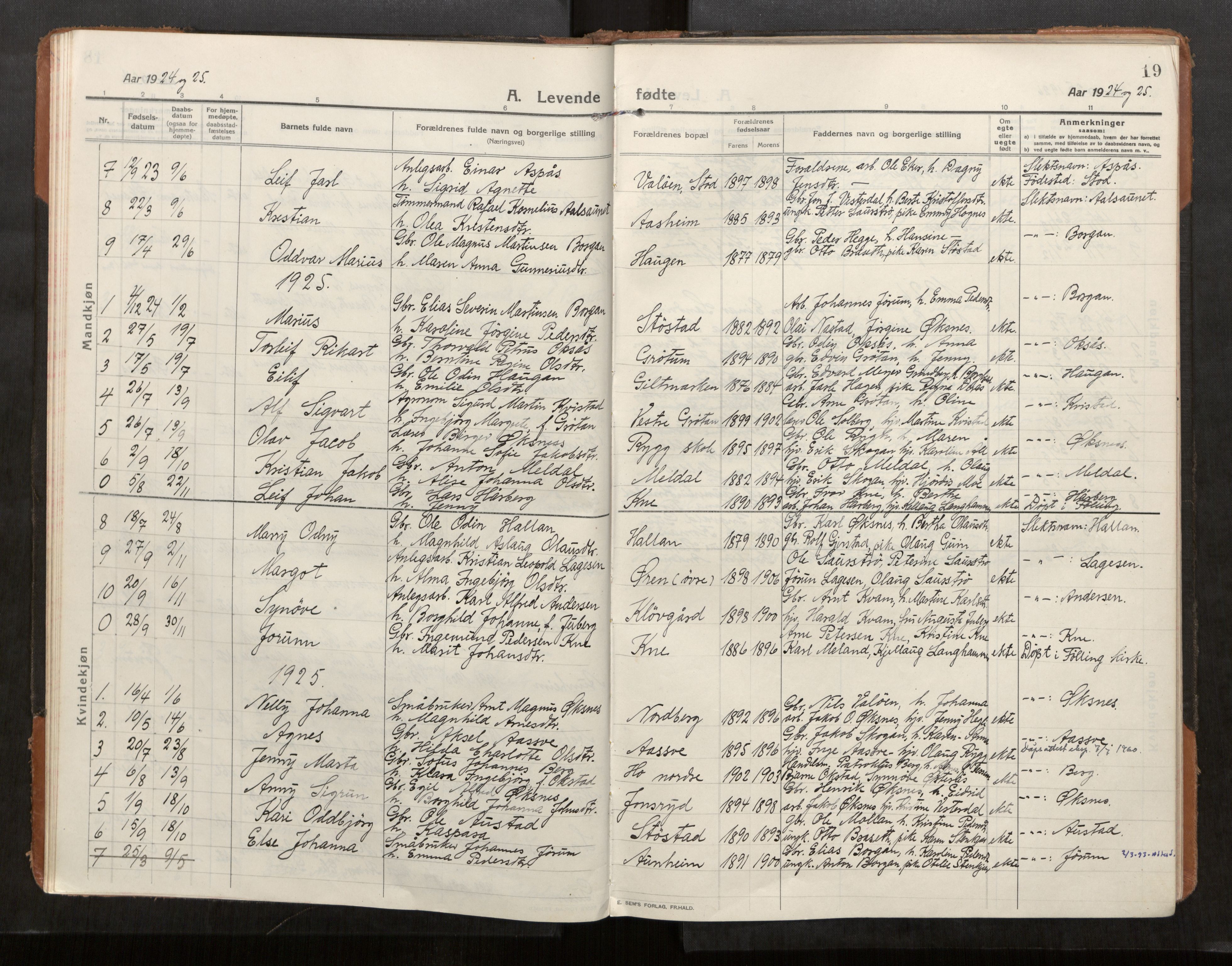 Stod sokneprestkontor, SAT/A-1164/1/I/I1/I1a/L0004: Parish register (official) no. 4, 1913-1933, p. 19