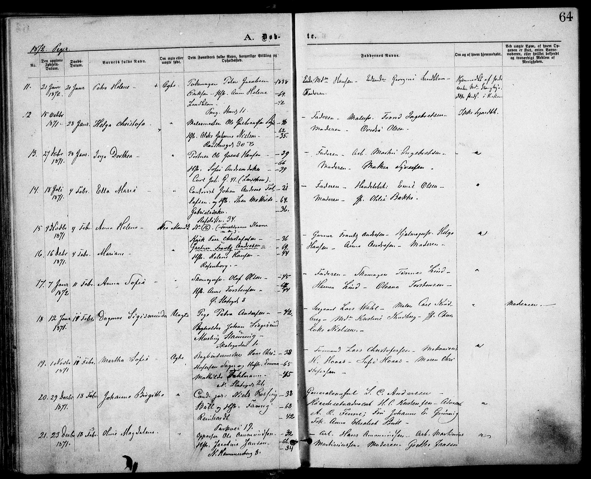 Trefoldighet prestekontor Kirkebøker, SAO/A-10882/F/Fa/L0003: Parish register (official) no. I 3, 1870-1876, p. 64