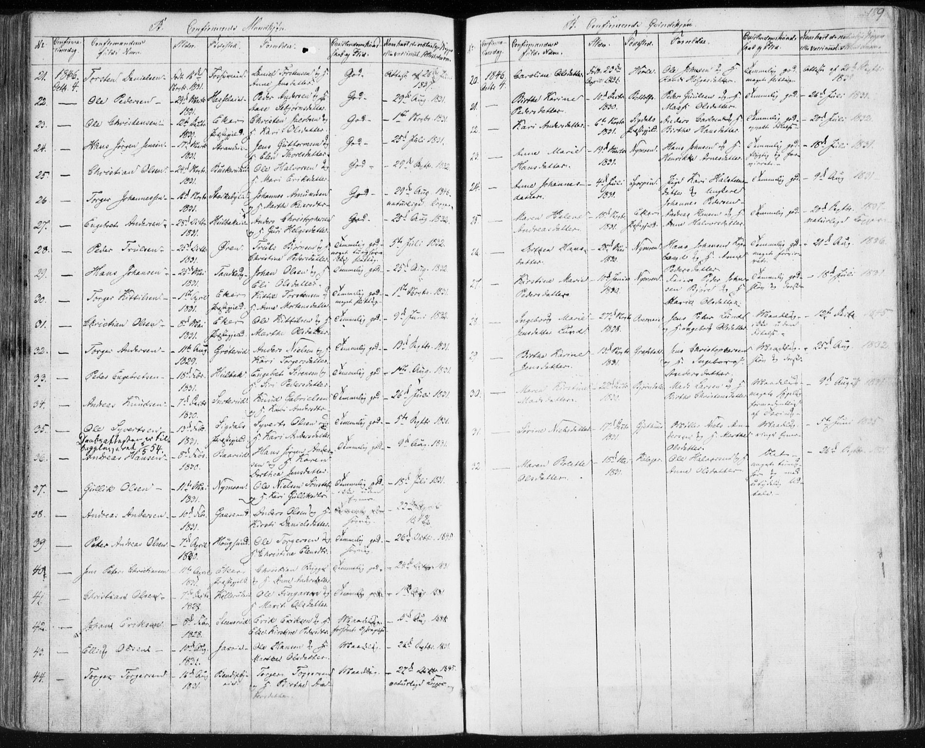 Modum kirkebøker, SAKO/A-234/F/Fa/L0007: Parish register (official) no. 7, 1841-1850, p. 189