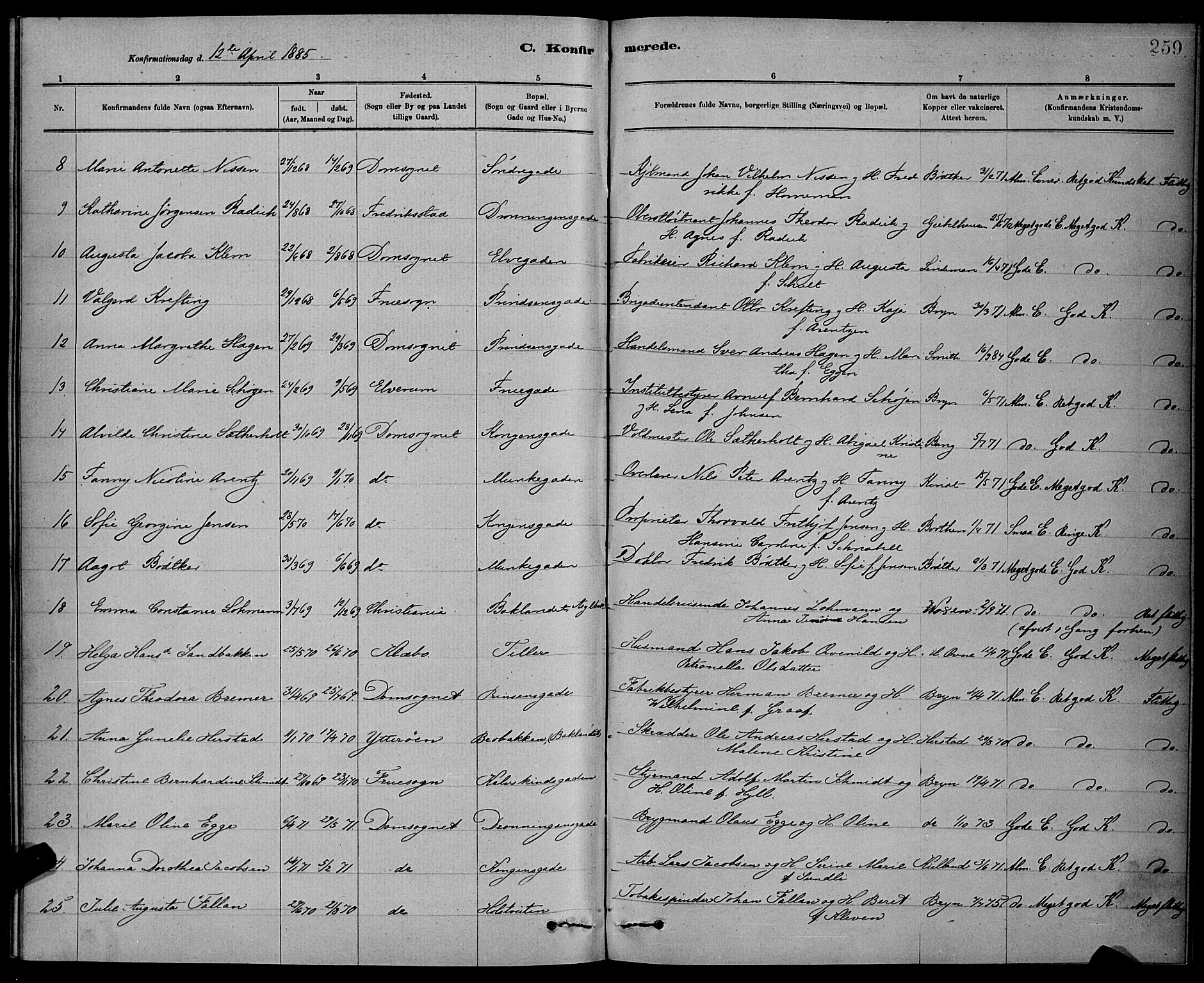 Ministerialprotokoller, klokkerbøker og fødselsregistre - Sør-Trøndelag, SAT/A-1456/601/L0092: Parish register (copy) no. 601C10, 1884-1897, p. 259