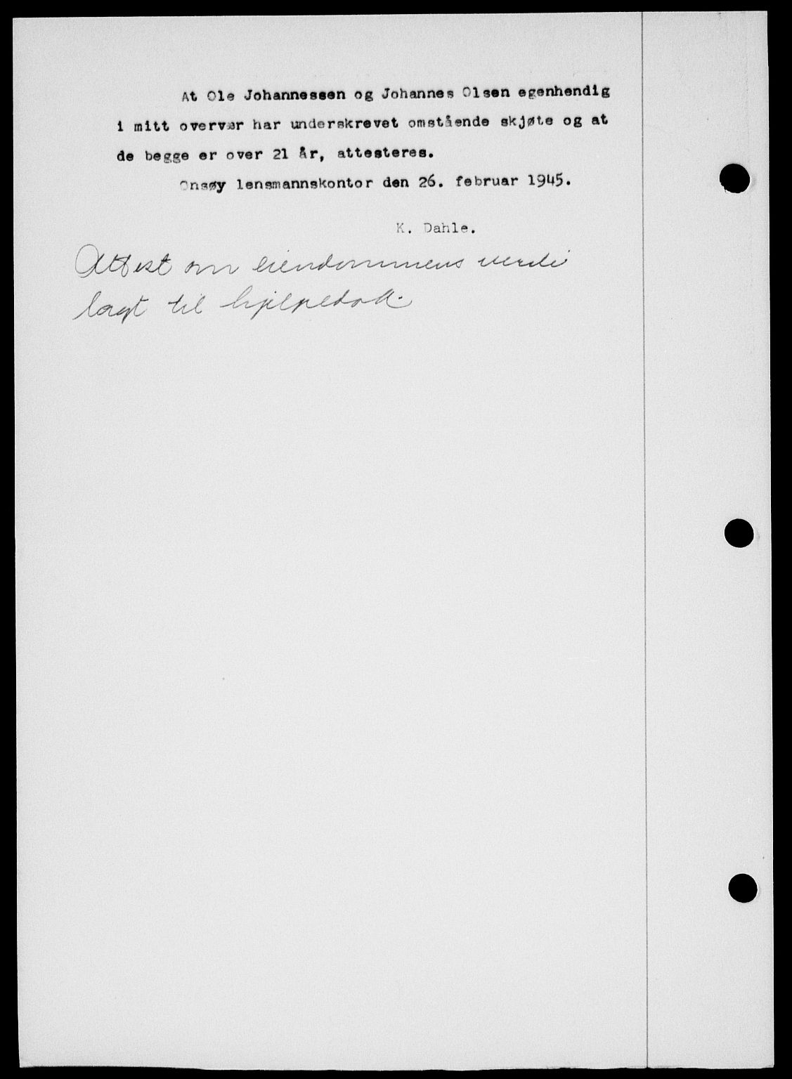 Onsøy sorenskriveri, SAO/A-10474/G/Ga/Gab/L0014: Mortgage book no. II A-14, 1944-1945, Diary no: : 412/1945