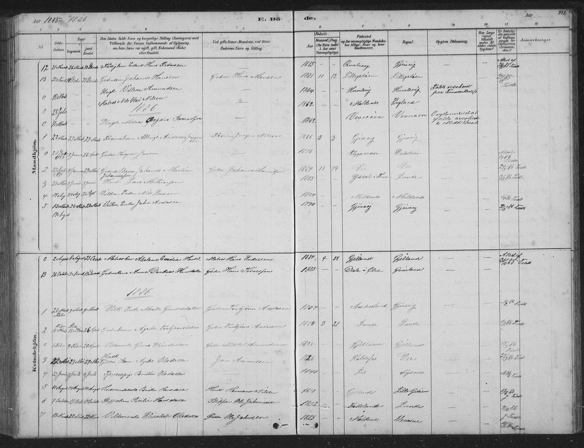 Tysnes sokneprestembete, AV/SAB-A-78601/H/Hab: Parish register (copy) no. B 2, 1878-1918, p. 332