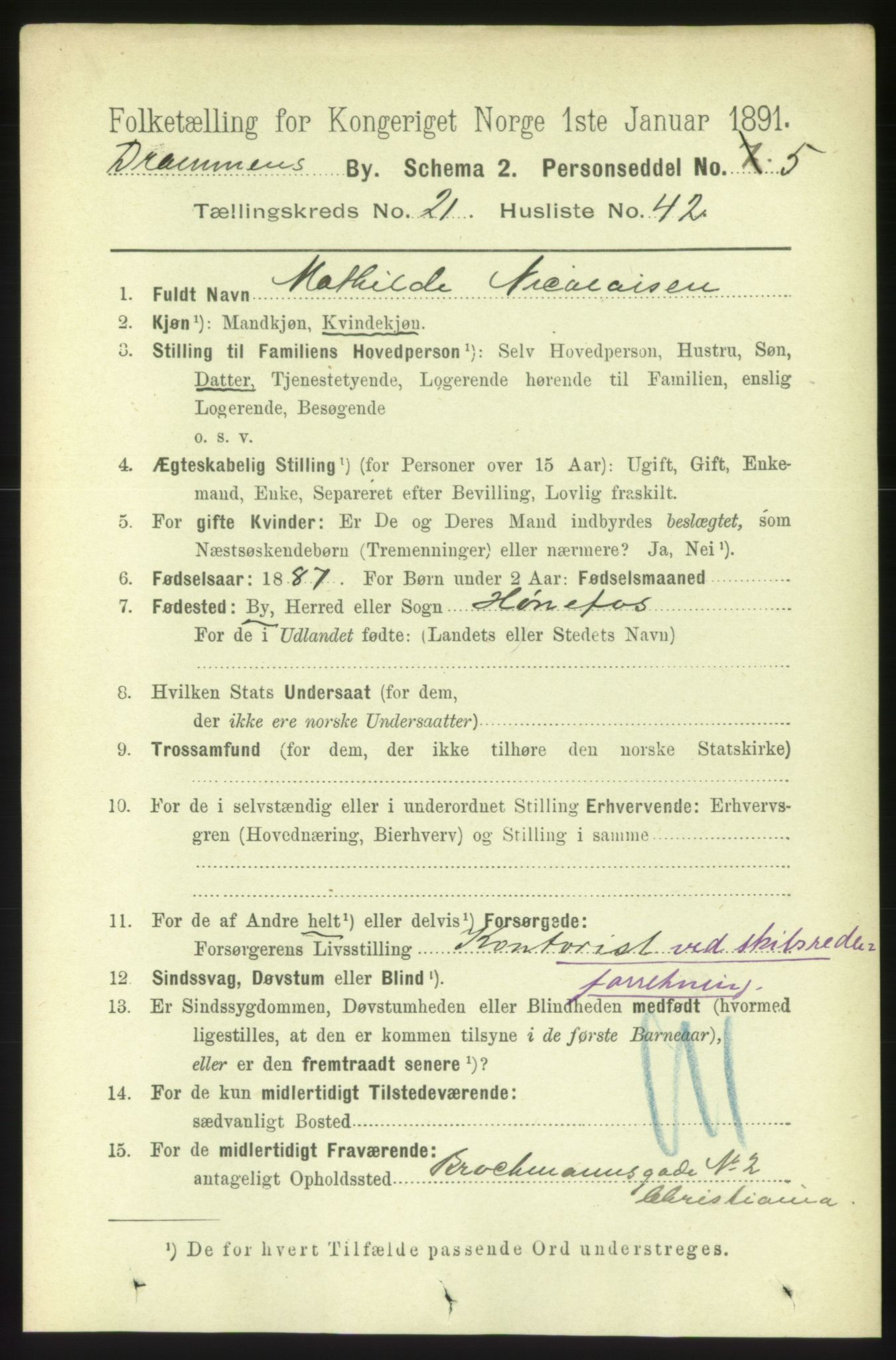 RA, 1891 census for 0602 Drammen, 1891, p. 13542