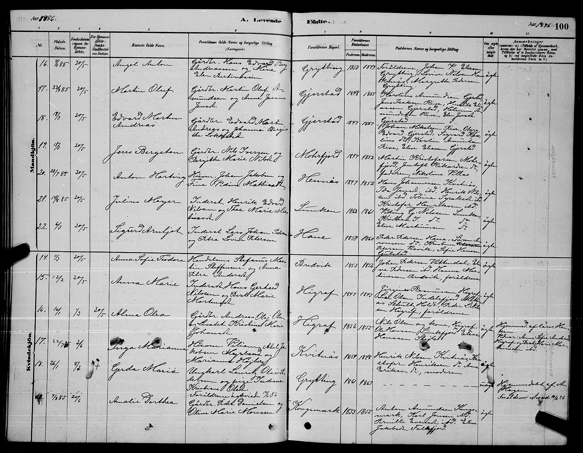 Ministerialprotokoller, klokkerbøker og fødselsregistre - Nordland, AV/SAT-A-1459/888/L1267: Parish register (copy) no. 888C05, 1878-1890, p. 100