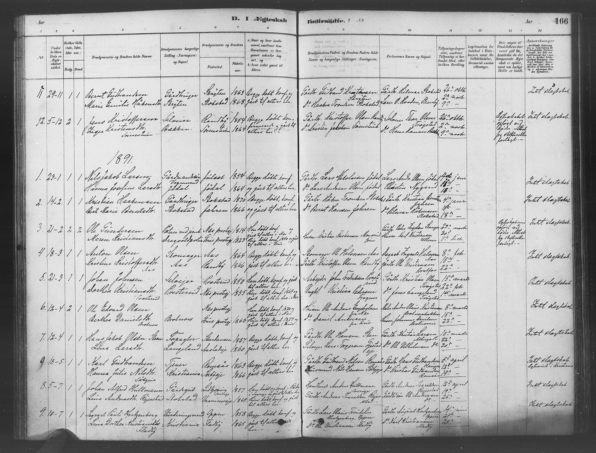 Ullensaker prestekontor Kirkebøker, SAO/A-10236a/F/Fa/L0019: Parish register (official) no. I 19, 1878-1891, p. 166