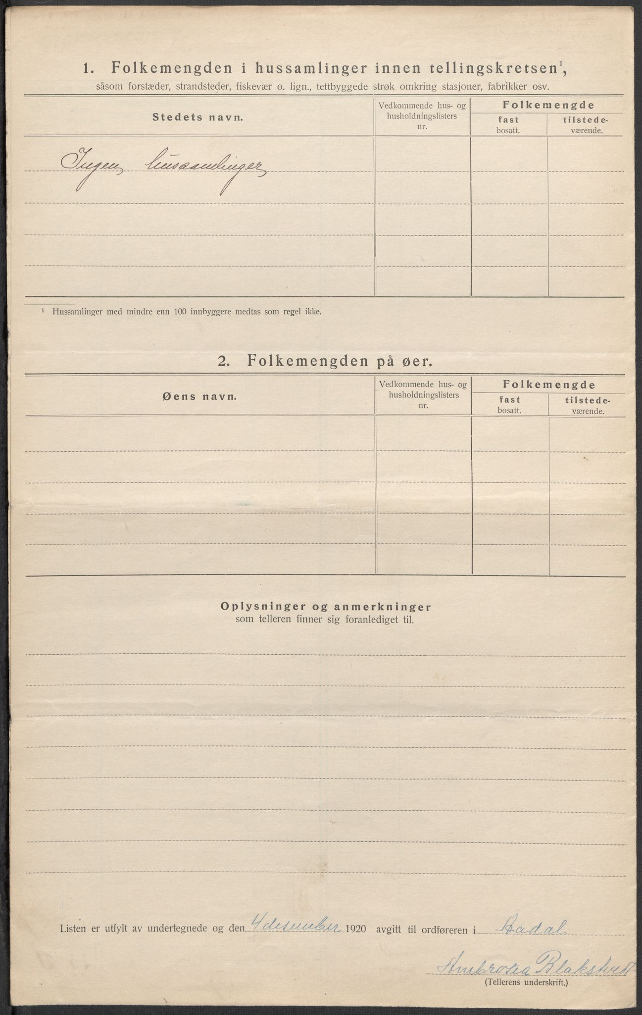 SAKO, 1920 census for Ådal, 1920, p. 41