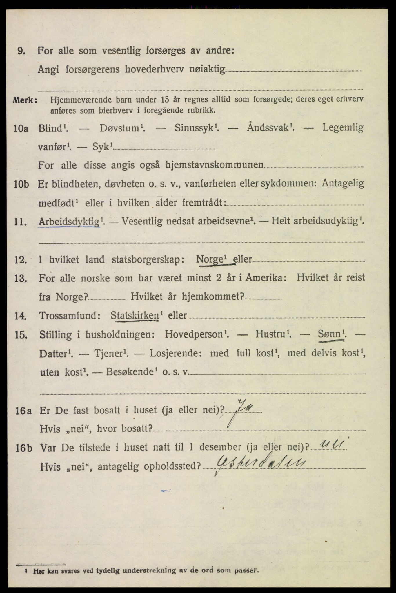 SAH, 1920 census for Vestre Toten, 1920, p. 11101