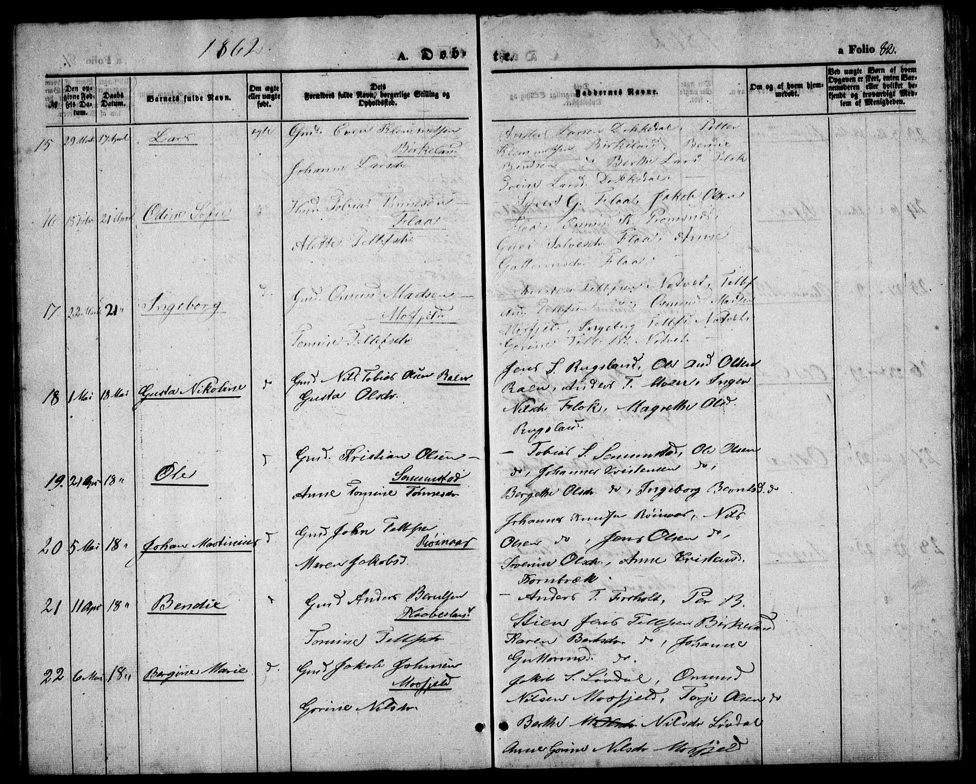 Birkenes sokneprestkontor, AV/SAK-1111-0004/F/Fb/L0002: Parish register (copy) no. B 2, 1849-1876, p. 82