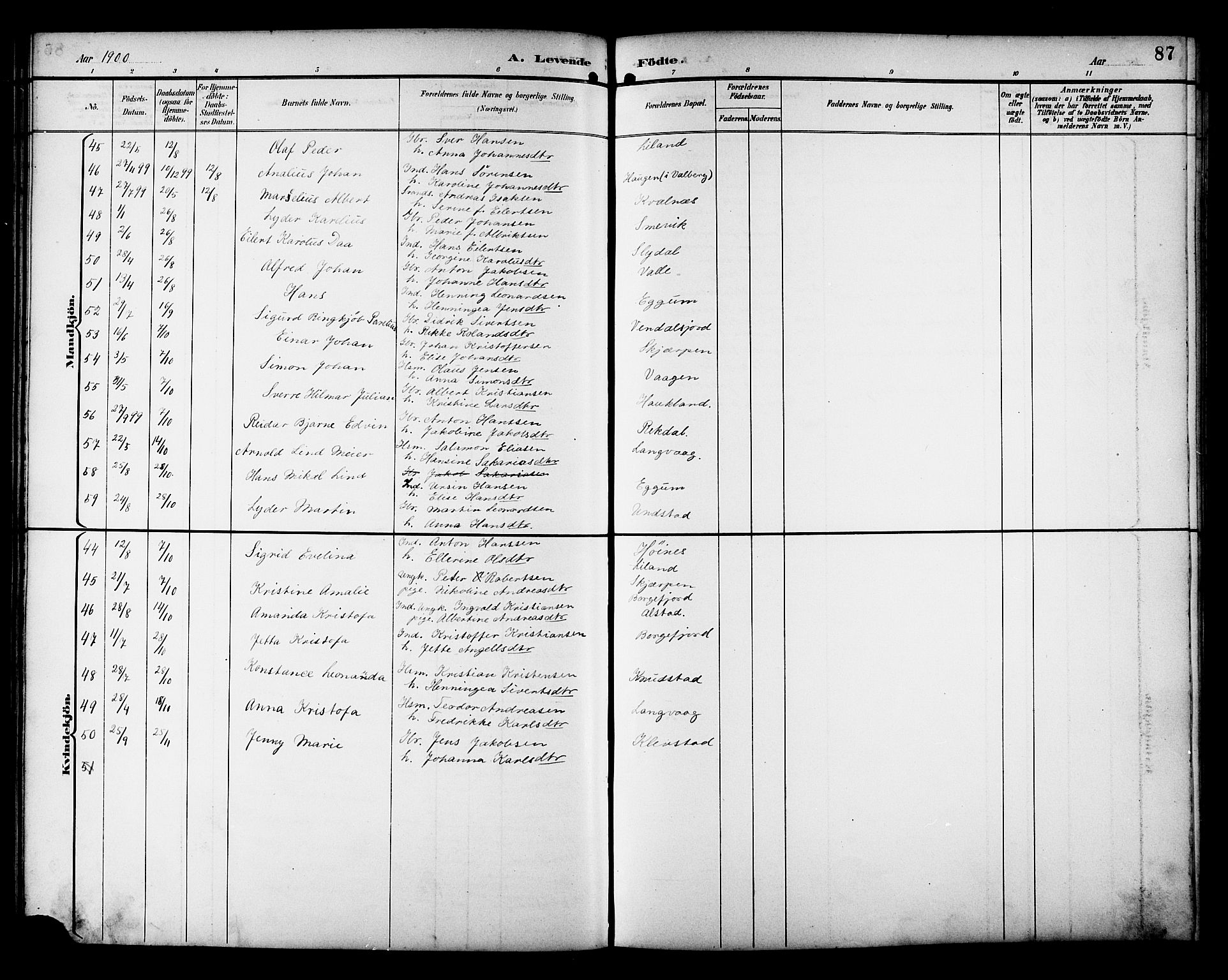 Ministerialprotokoller, klokkerbøker og fødselsregistre - Nordland, AV/SAT-A-1459/880/L1141: Parish register (copy) no. 880C03, 1893-1928, p. 87