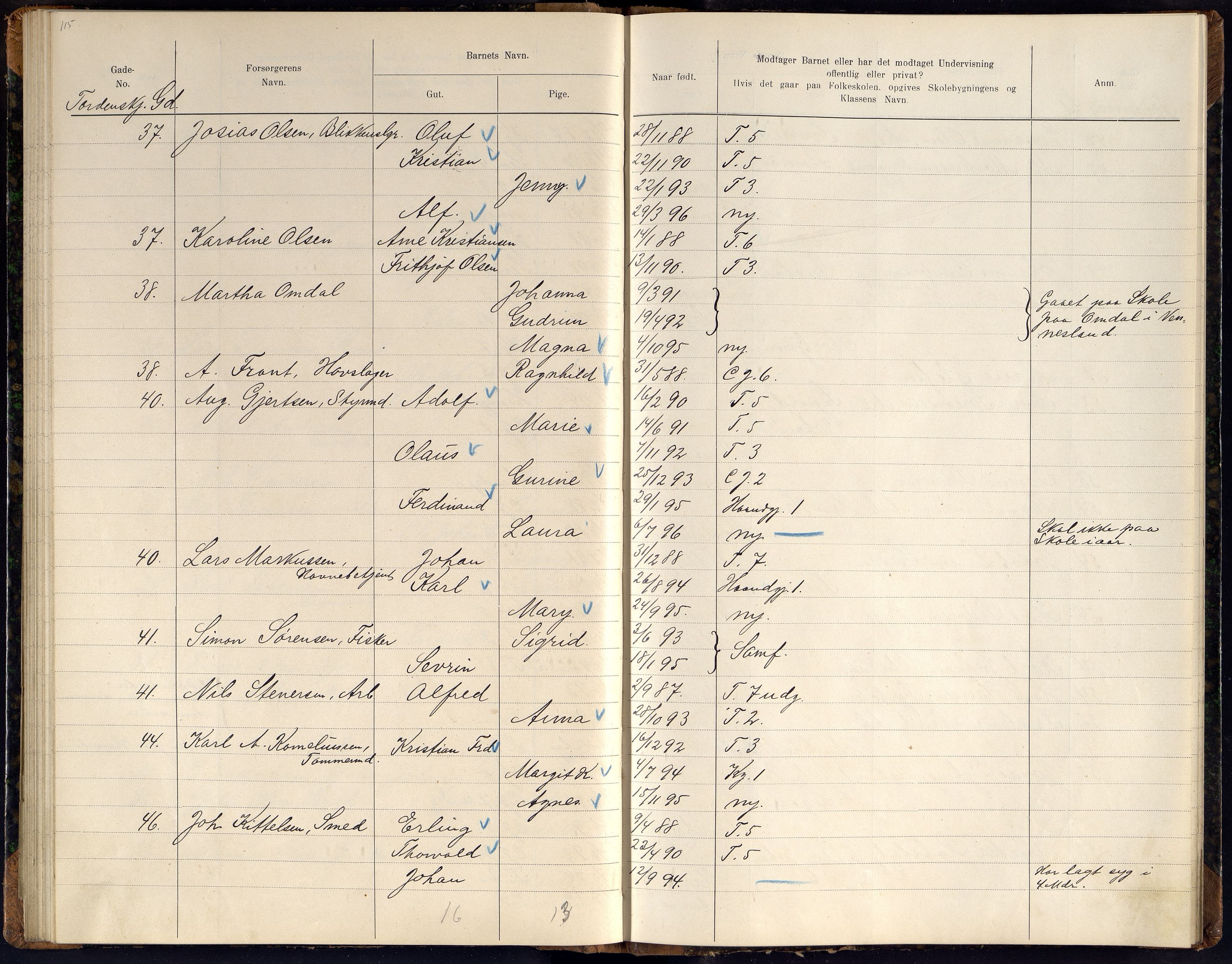 Kristiansand By - Skolekommisjonen/ -Styret, ARKSOR/1001KG510/J/Jb/L0011: Barnetelling, 1902, p. 115-116