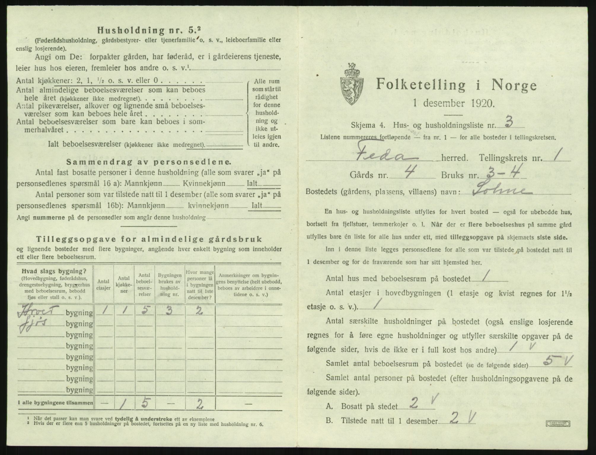 SAK, 1920 census for Feda, 1920, p. 29