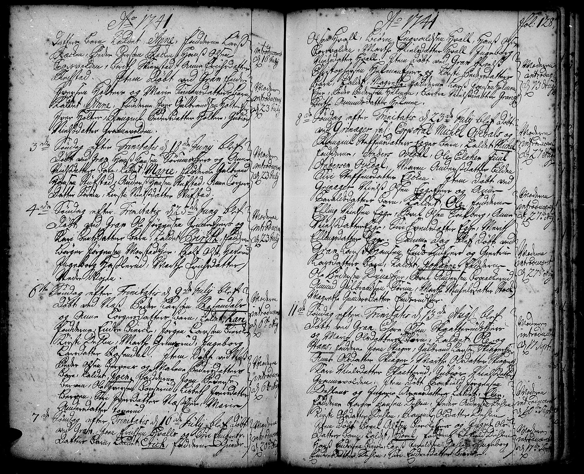 Gran prestekontor, SAH/PREST-112/H/Ha/Haa/L0002: Parish register (official) no. 2, 1732-1744, p. 128