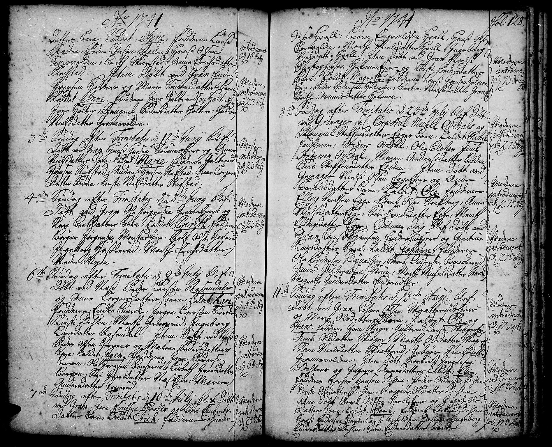 Gran prestekontor, AV/SAH-PREST-112/H/Ha/Haa/L0002: Parish register (official) no. 2, 1732-1744, p. 128