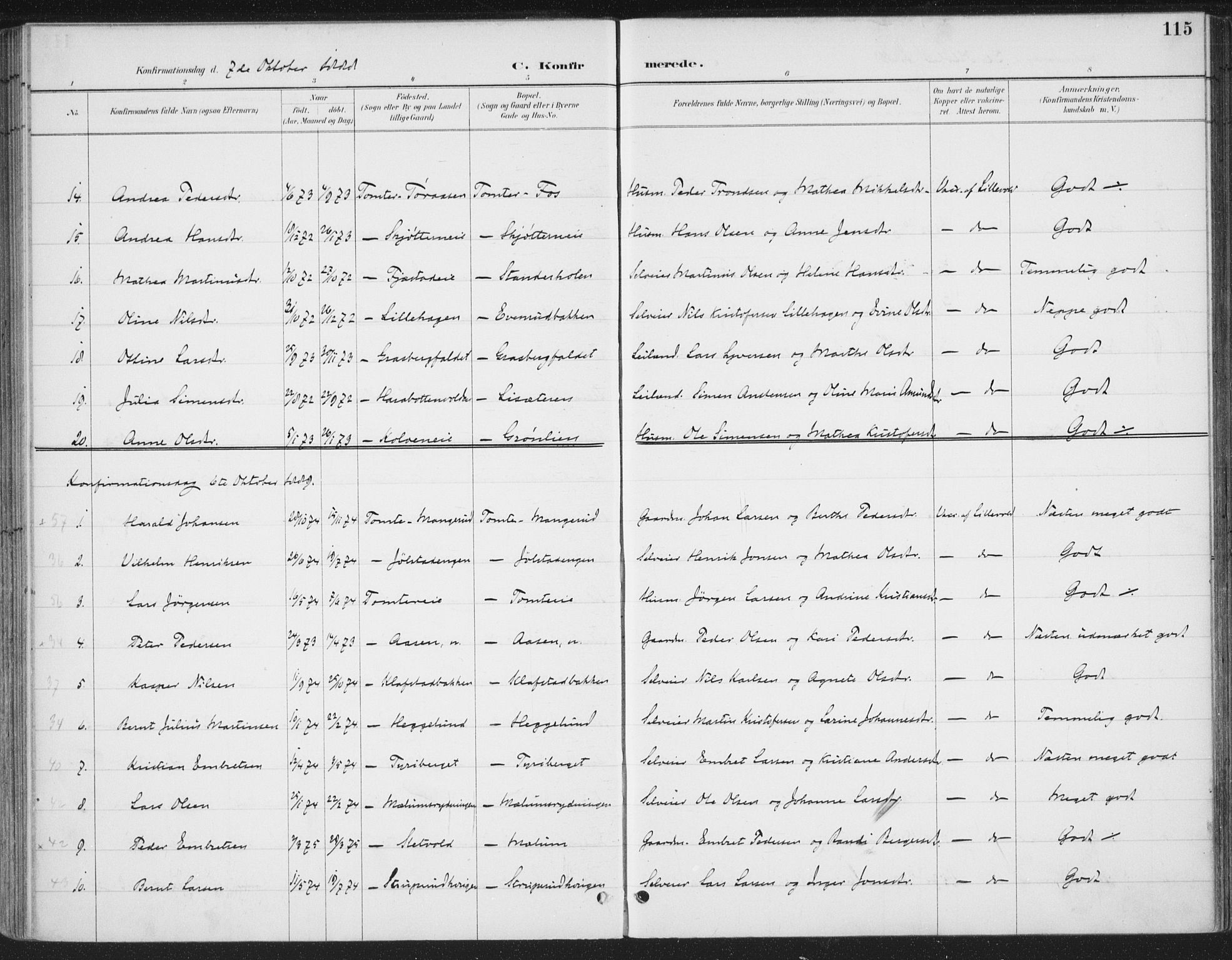 Romedal prestekontor, SAH/PREST-004/K/L0008: Parish register (official) no. 8, 1887-1905, p. 115
