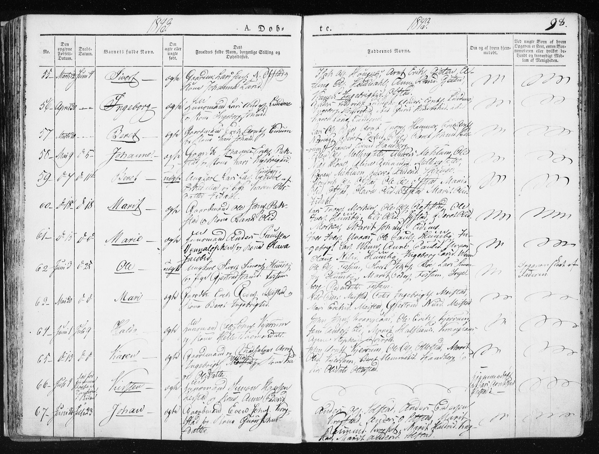 Ministerialprotokoller, klokkerbøker og fødselsregistre - Sør-Trøndelag, AV/SAT-A-1456/665/L0771: Parish register (official) no. 665A06, 1830-1856, p. 98