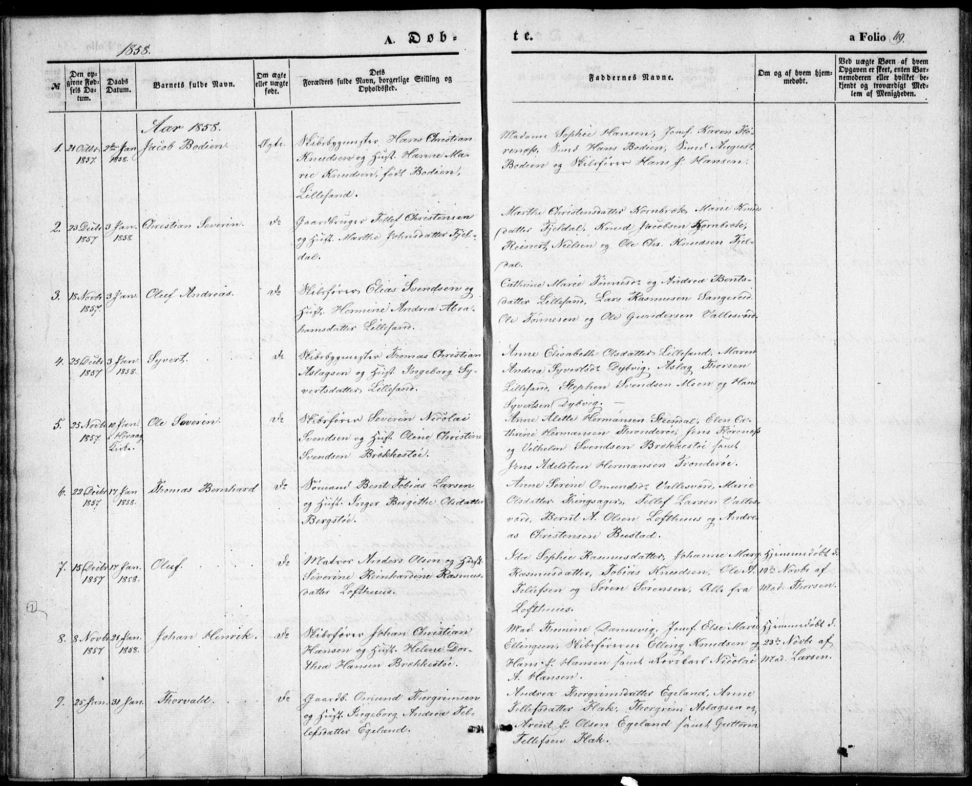 Vestre Moland sokneprestkontor, SAK/1111-0046/F/Fb/Fbb/L0003: Parish register (copy) no. B 3, 1851-1861, p. 69