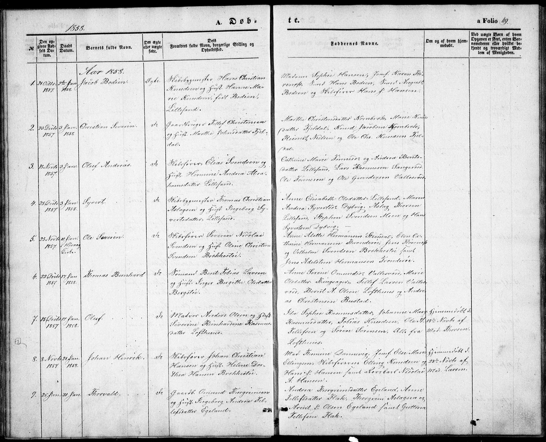 Vestre Moland sokneprestkontor, AV/SAK-1111-0046/F/Fb/Fbb/L0003: Parish register (copy) no. B 3, 1851-1861, p. 69