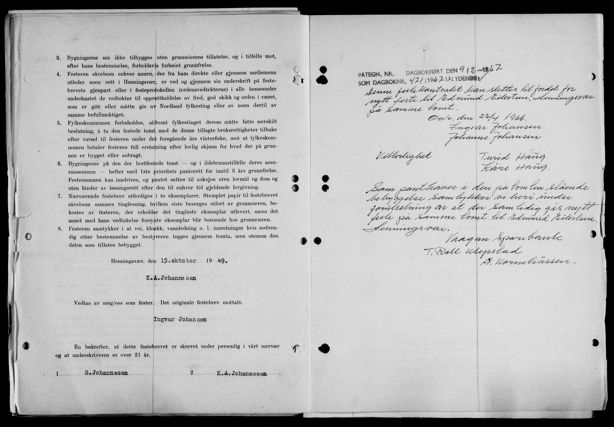 Lofoten sorenskriveri, SAT/A-0017/1/2/2C/L0022a: Mortgage book no. 22a, 1949-1950, Diary no: : 471/1949