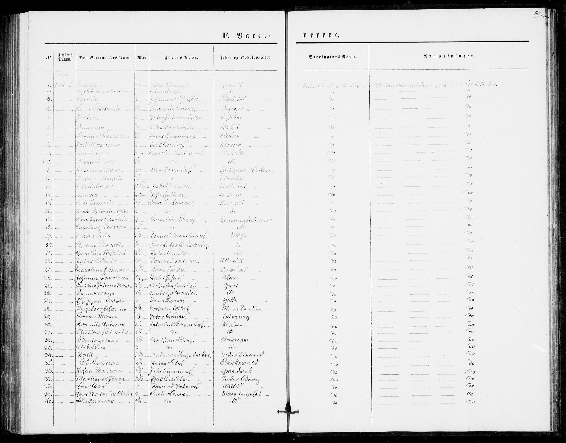 Ministerialprotokoller, klokkerbøker og fødselsregistre - Møre og Romsdal, SAT/A-1454/524/L0353: Parish register (official) no. 524A05, 1848-1856, p. 110