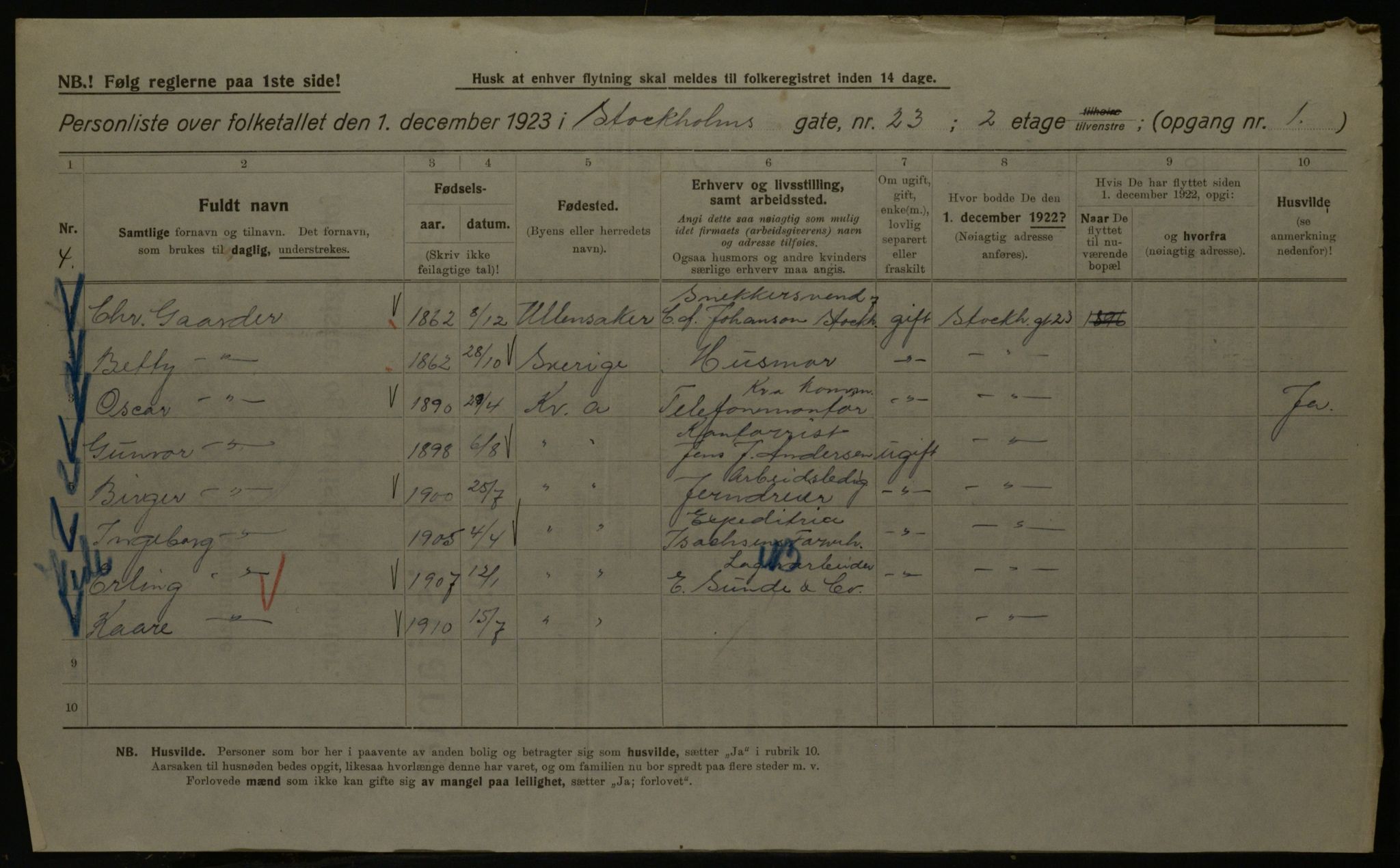 OBA, Municipal Census 1923 for Kristiania, 1923, p. 113812