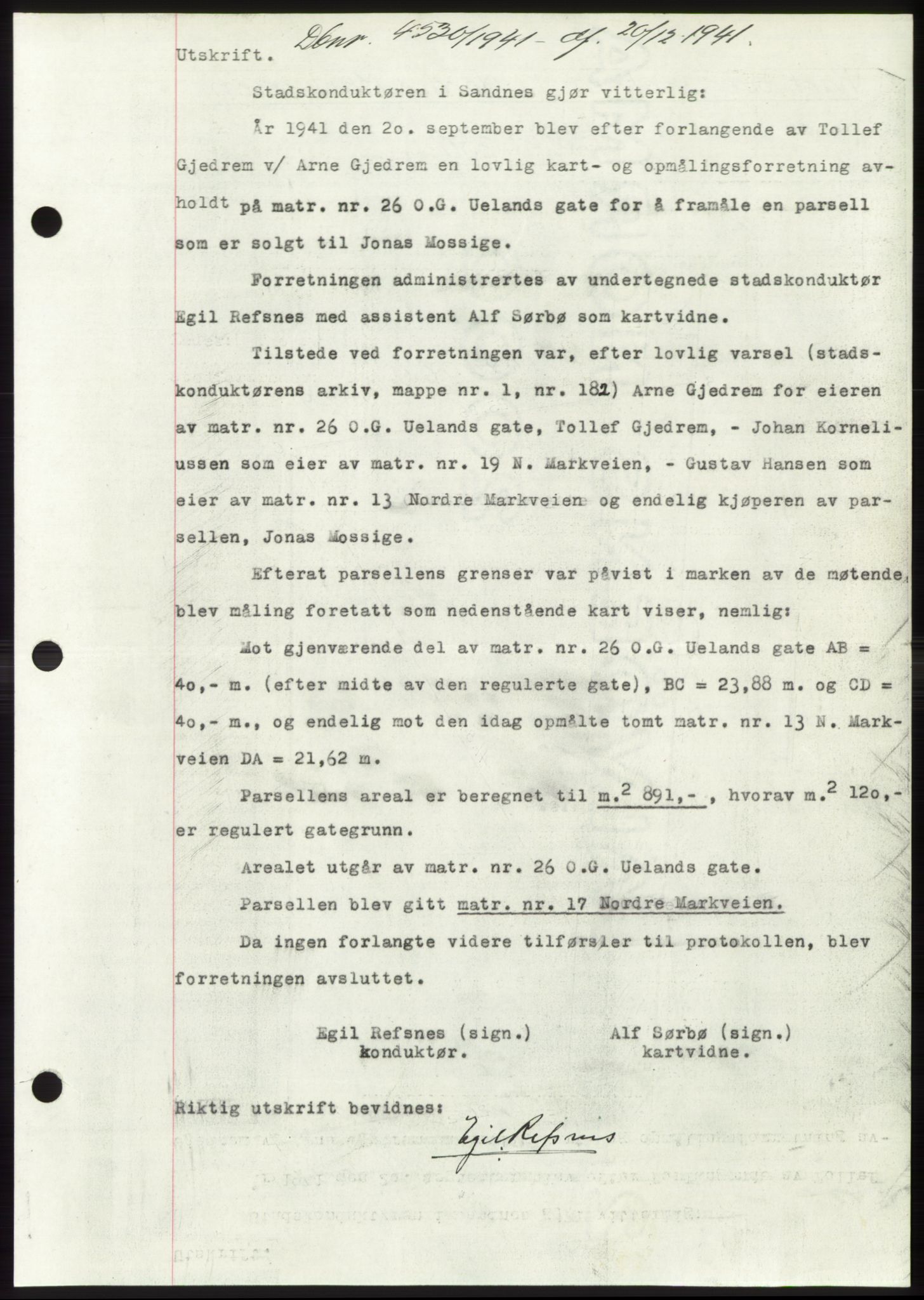 Jæren sorenskriveri, SAST/A-100310/03/G/Gba/L0081: Mortgage book, 1941-1941, Diary no: : 4530/1941