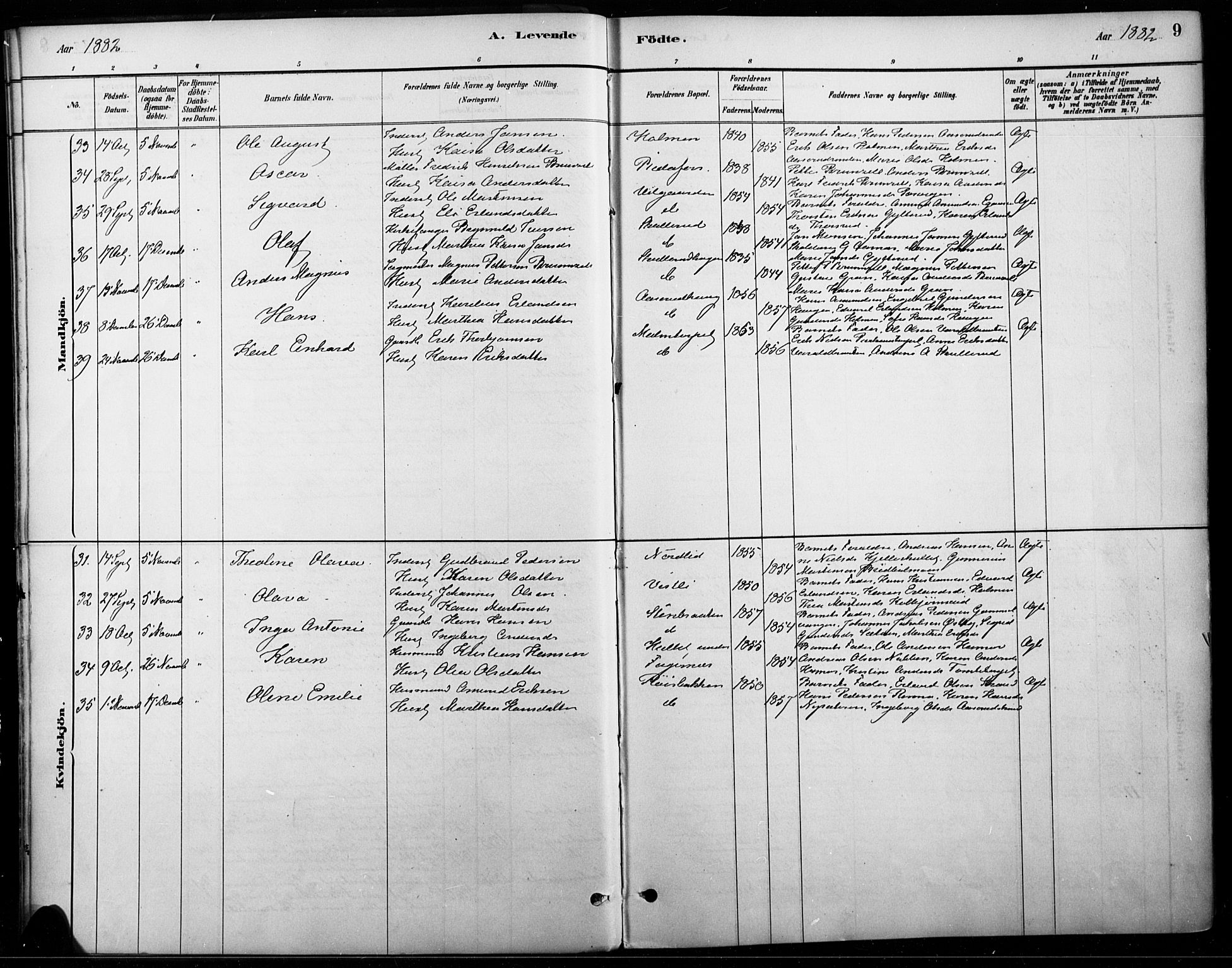 Vinger prestekontor, AV/SAH-PREST-024/H/Ha/Haa/L0015: Parish register (official) no. 15, 1881-1900, p. 9