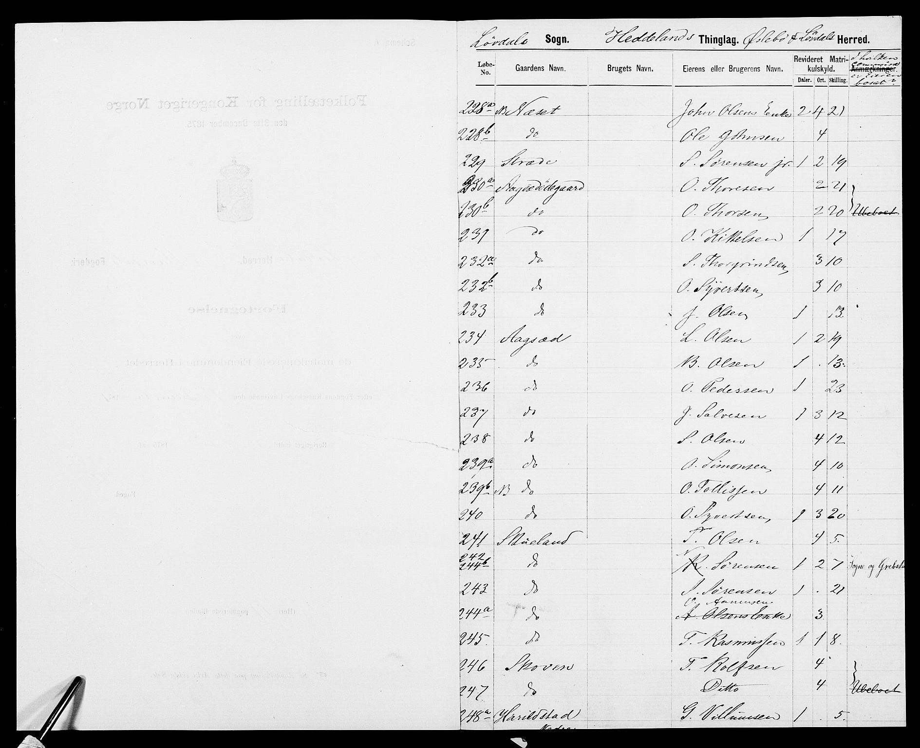 SAK, 1875 census for 1020P Holum, 1875, p. 690