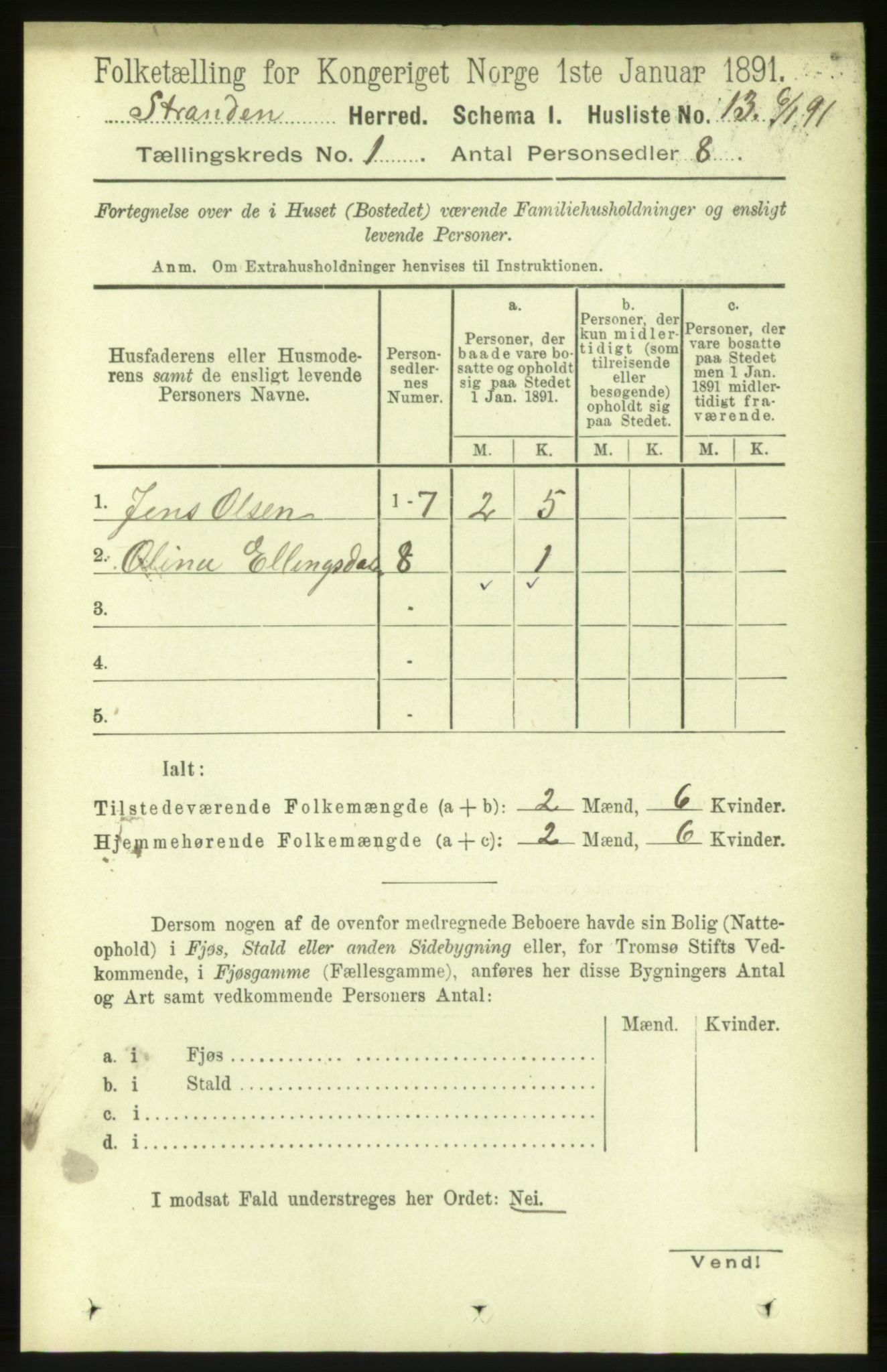 RA, 1891 census for 1525 Stranda, 1891, p. 32