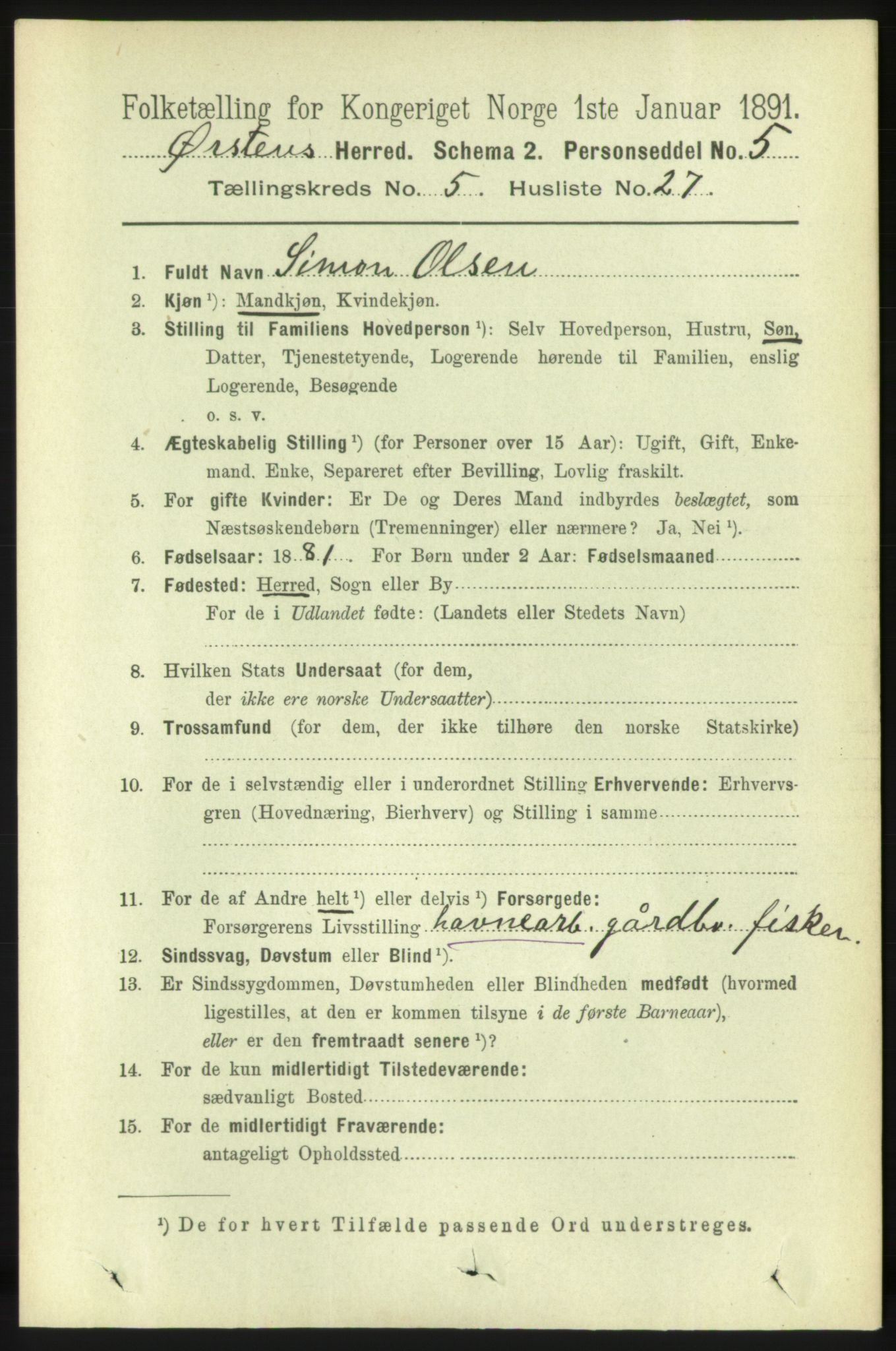 RA, 1891 census for 1520 Ørsta, 1891, p. 2443