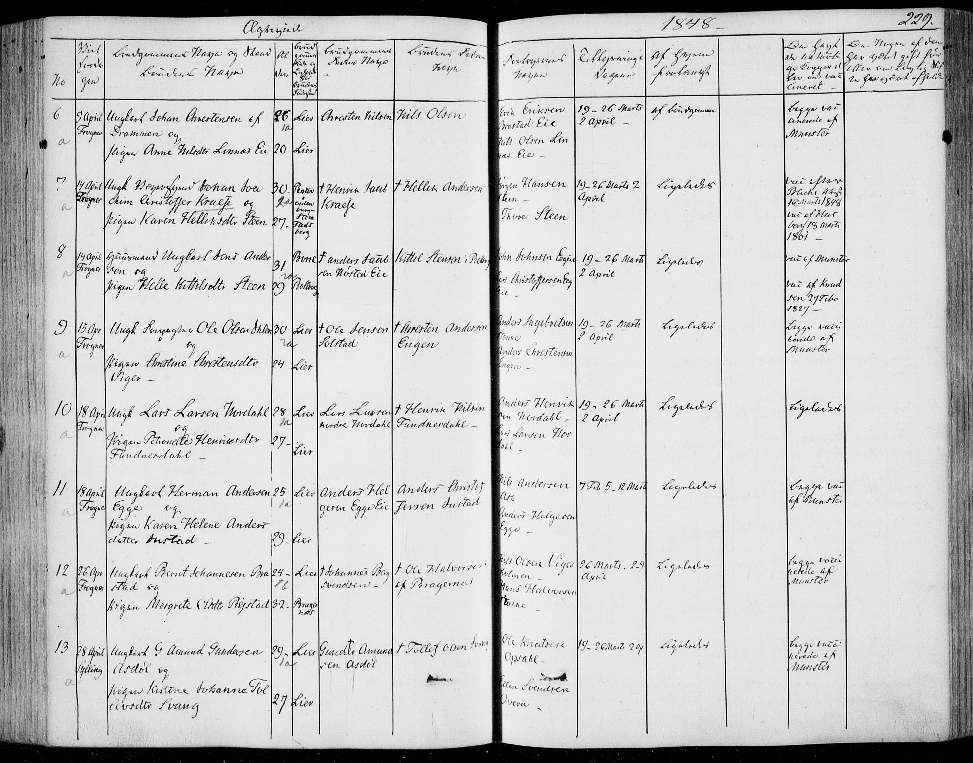 Lier kirkebøker, AV/SAKO-A-230/F/Fa/L0011: Parish register (official) no. I 11, 1843-1854, p. 229