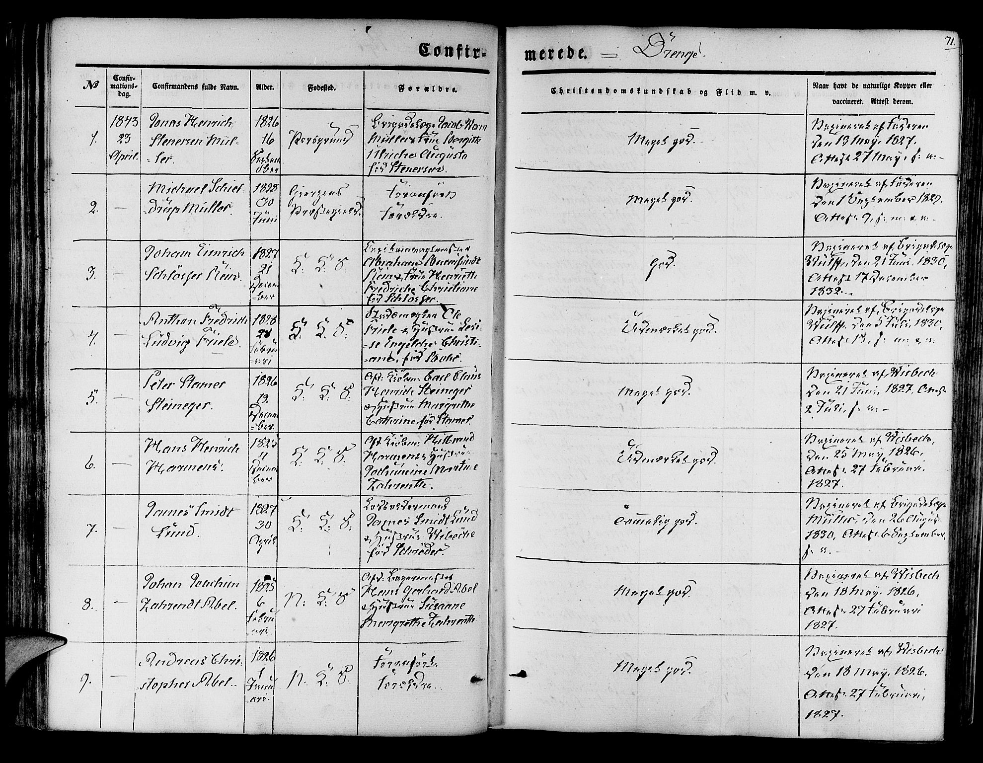 Korskirken sokneprestembete, SAB/A-76101/H/Hab: Parish register (copy) no. C 1, 1839-1868, p. 71