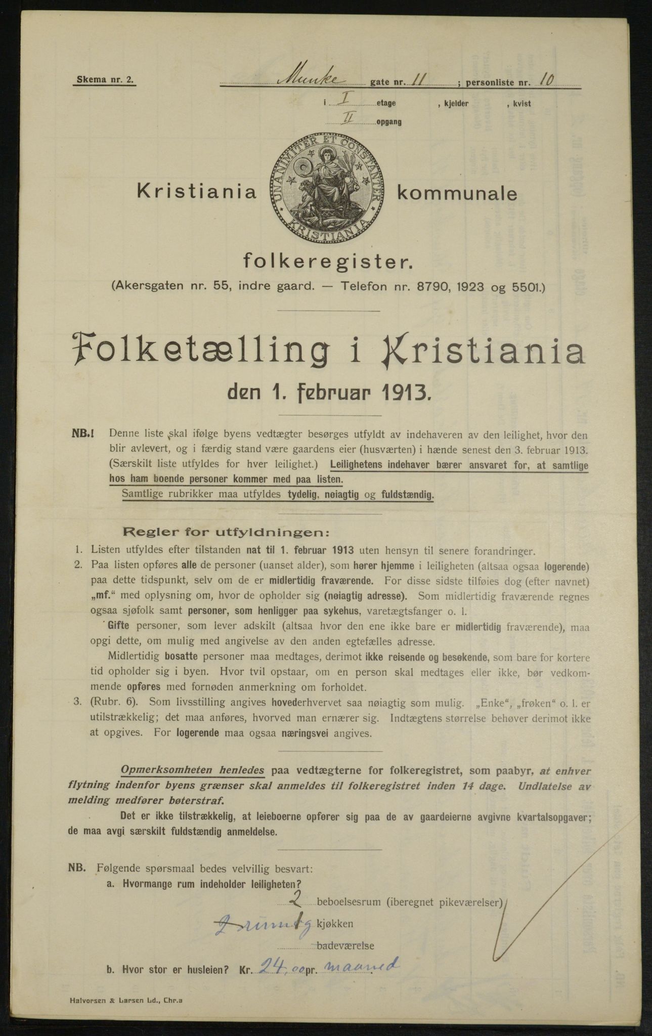 OBA, Municipal Census 1913 for Kristiania, 1913, p. 68050
