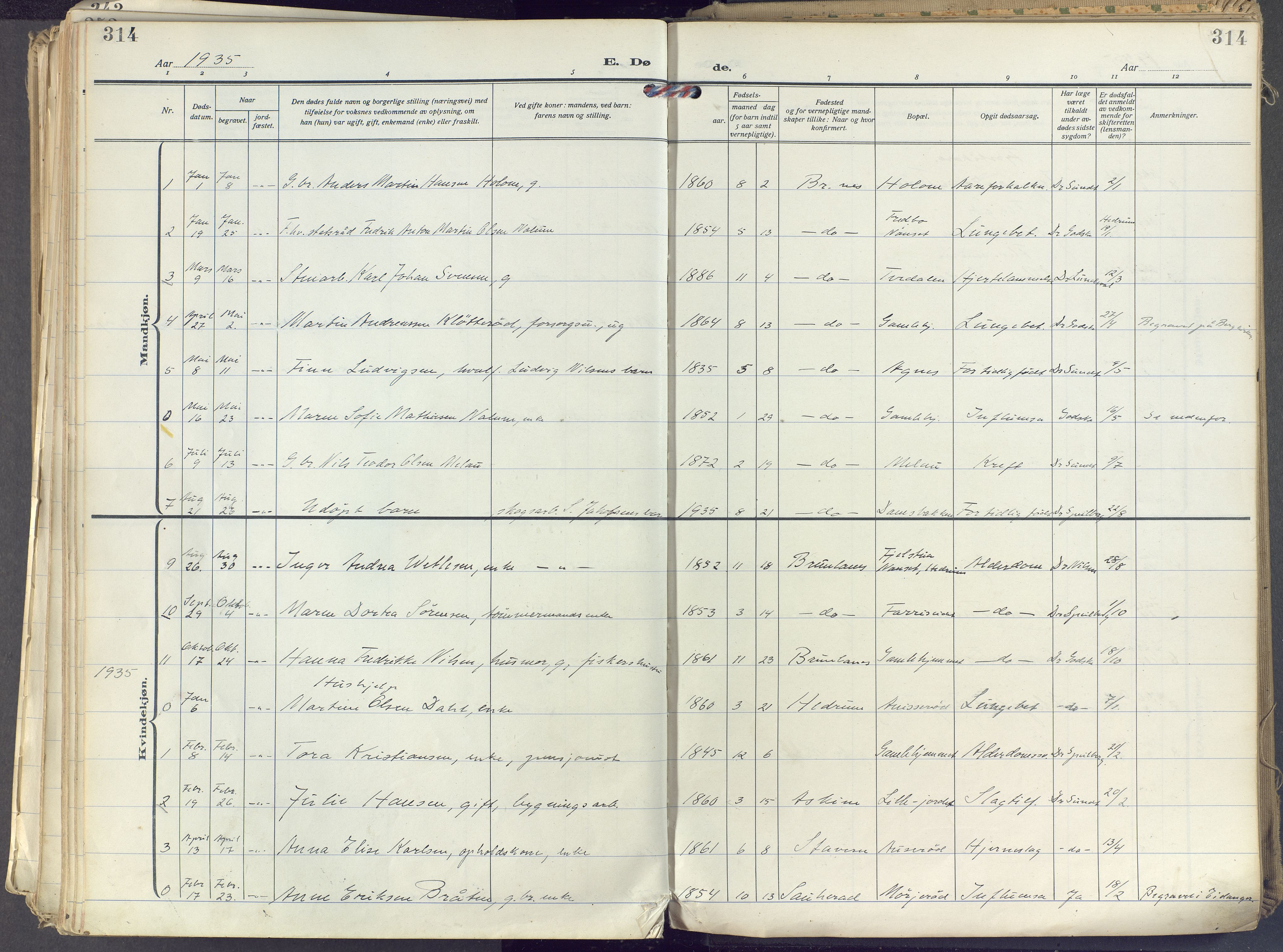 Brunlanes kirkebøker, SAKO/A-342/F/Fc/L0004: Parish register (official) no. III 4, 1923-1943, p. 314