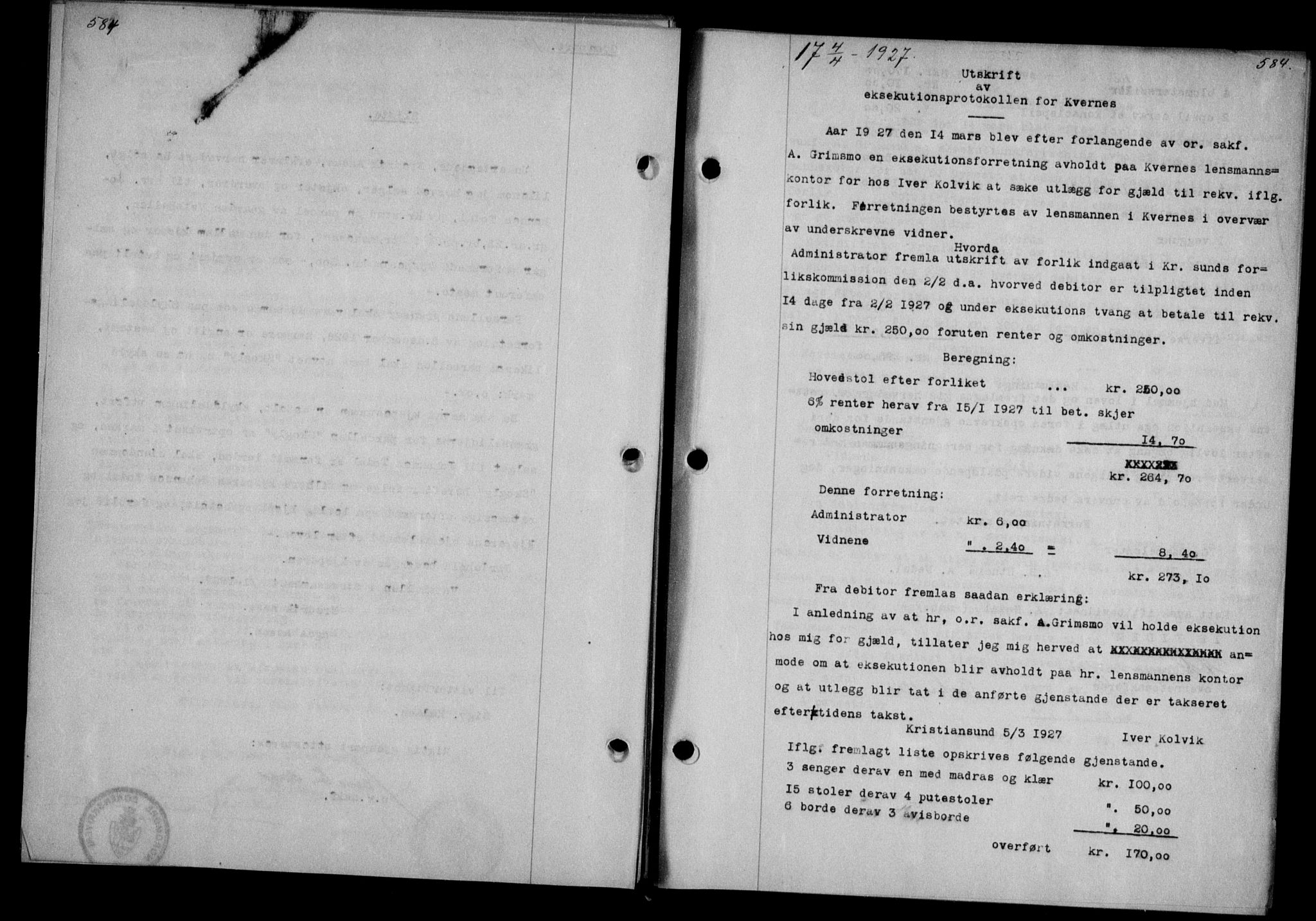 Nordmøre sorenskriveri, AV/SAT-A-4132/1/2/2Ca/L0061: Mortgage book no. 51, 1926-1927, Deed date: 04.04.1927