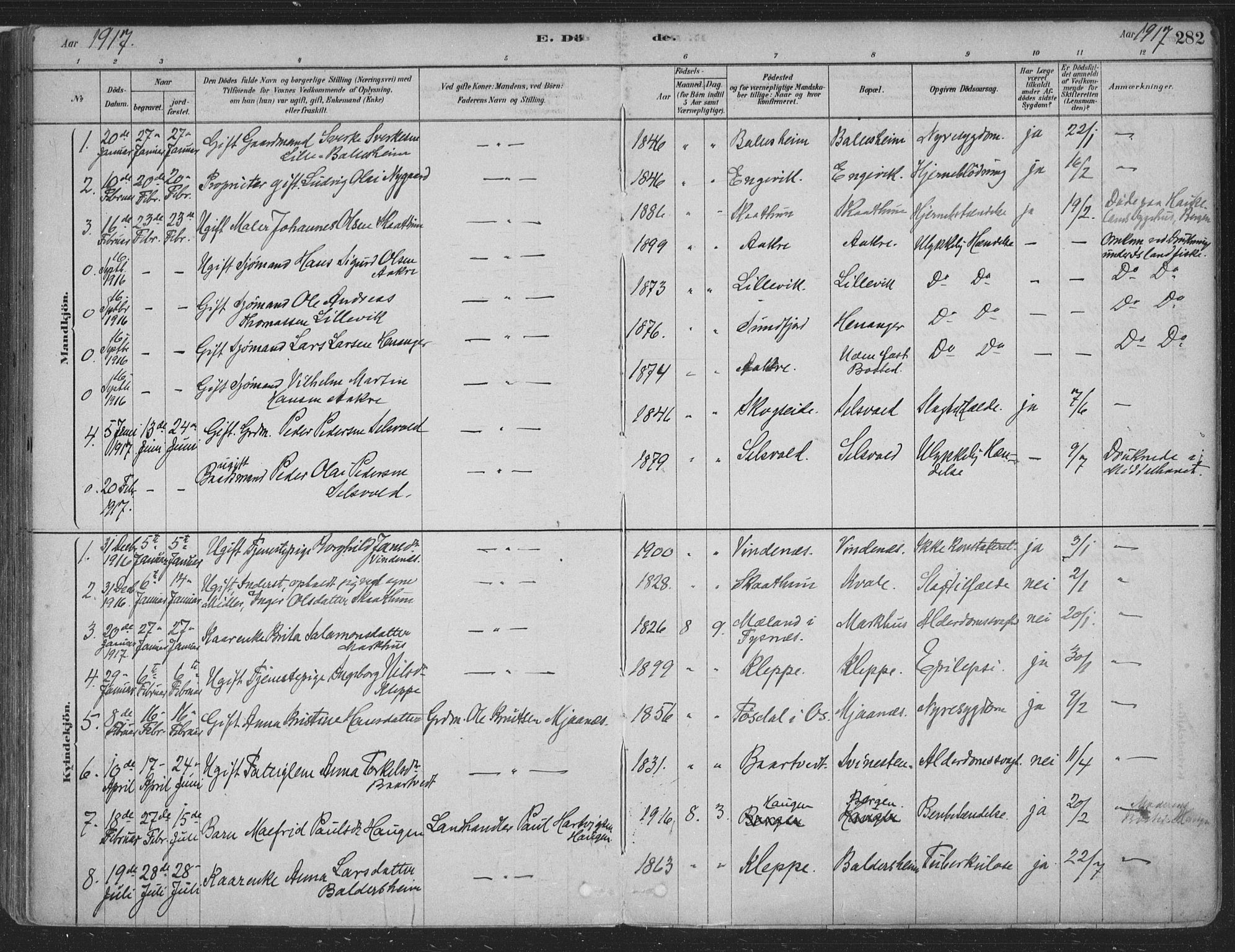 Fusa sokneprestembete, SAB/A-75401/H/Haa: Parish register (official) no. D 1, 1880-1938, p. 282