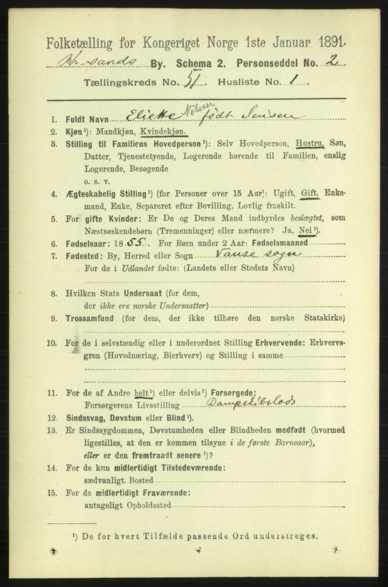 RA, 1891 census for 1001 Kristiansand, 1891, p. 15039