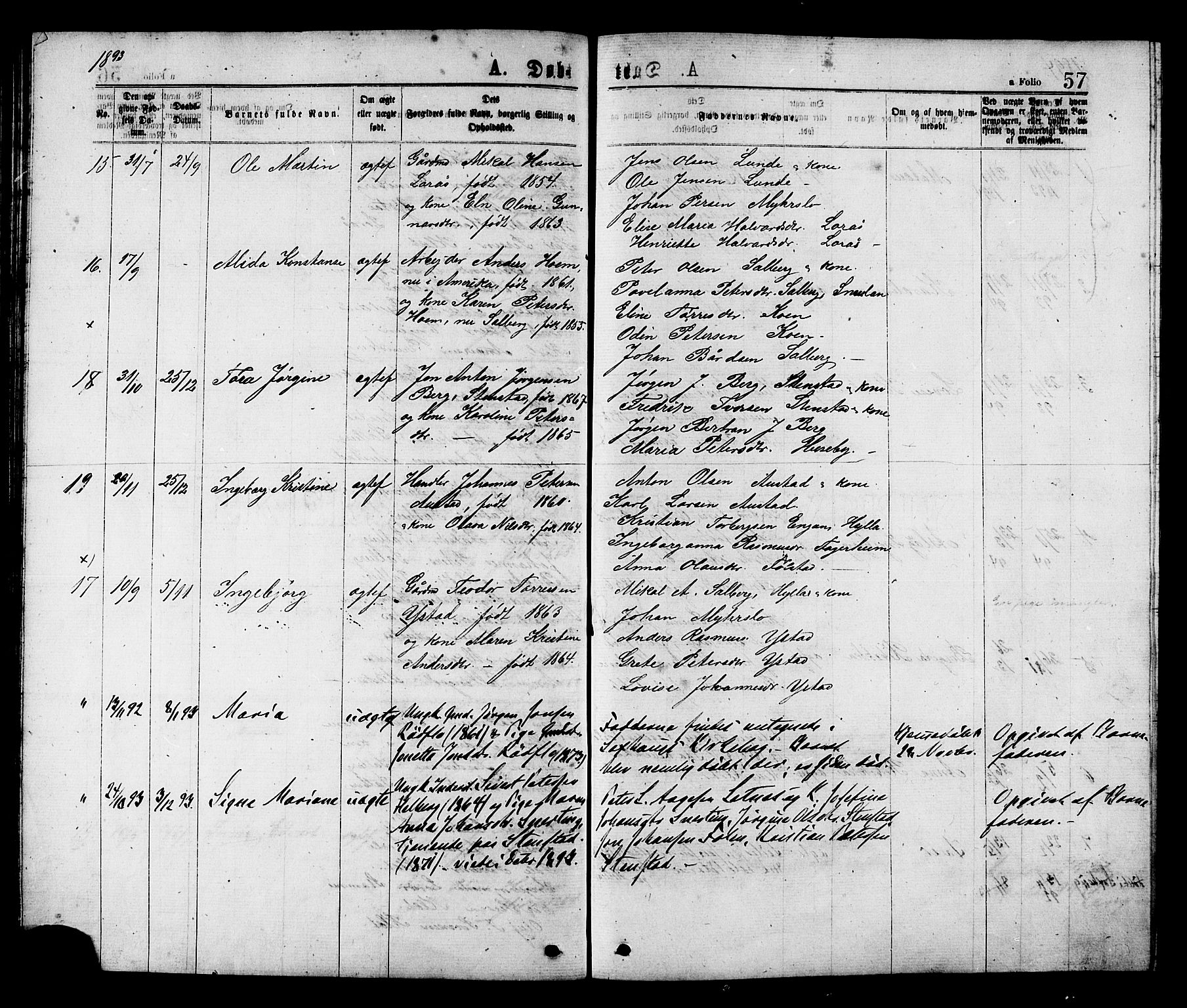 Ministerialprotokoller, klokkerbøker og fødselsregistre - Nord-Trøndelag, SAT/A-1458/731/L0311: Parish register (copy) no. 731C02, 1875-1911, p. 57