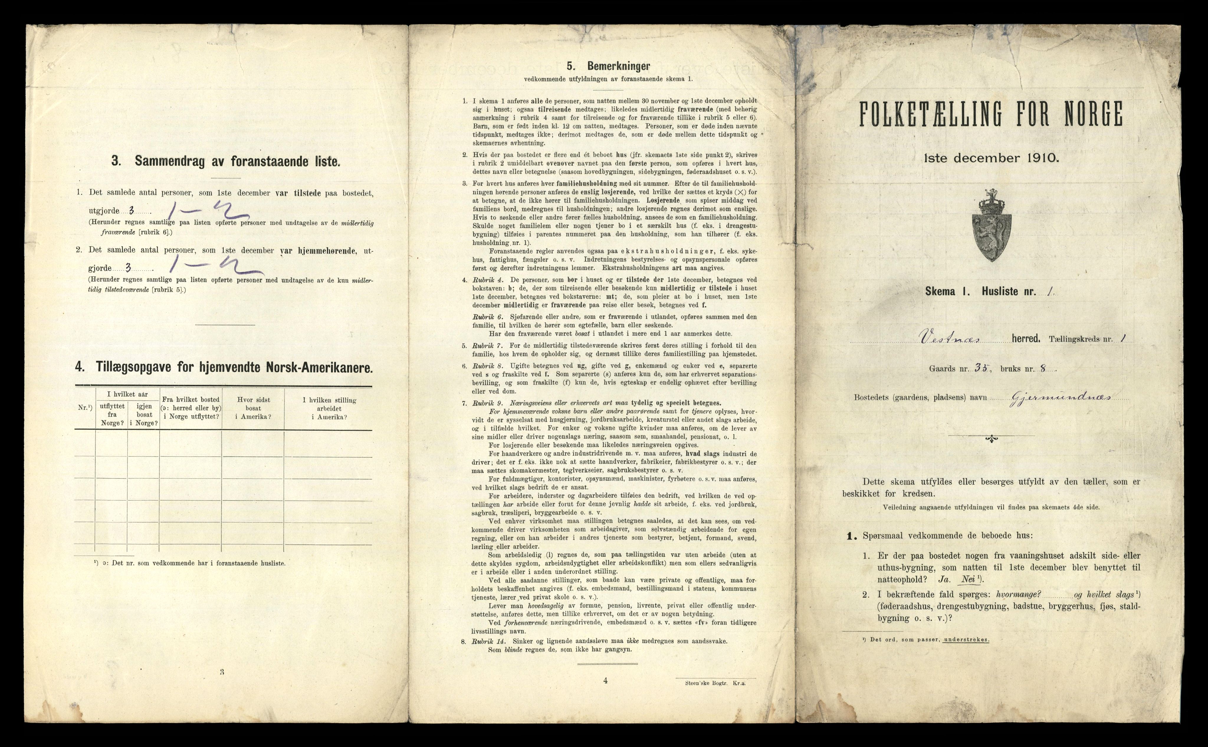 RA, 1910 census for Vestnes, 1910, p. 35