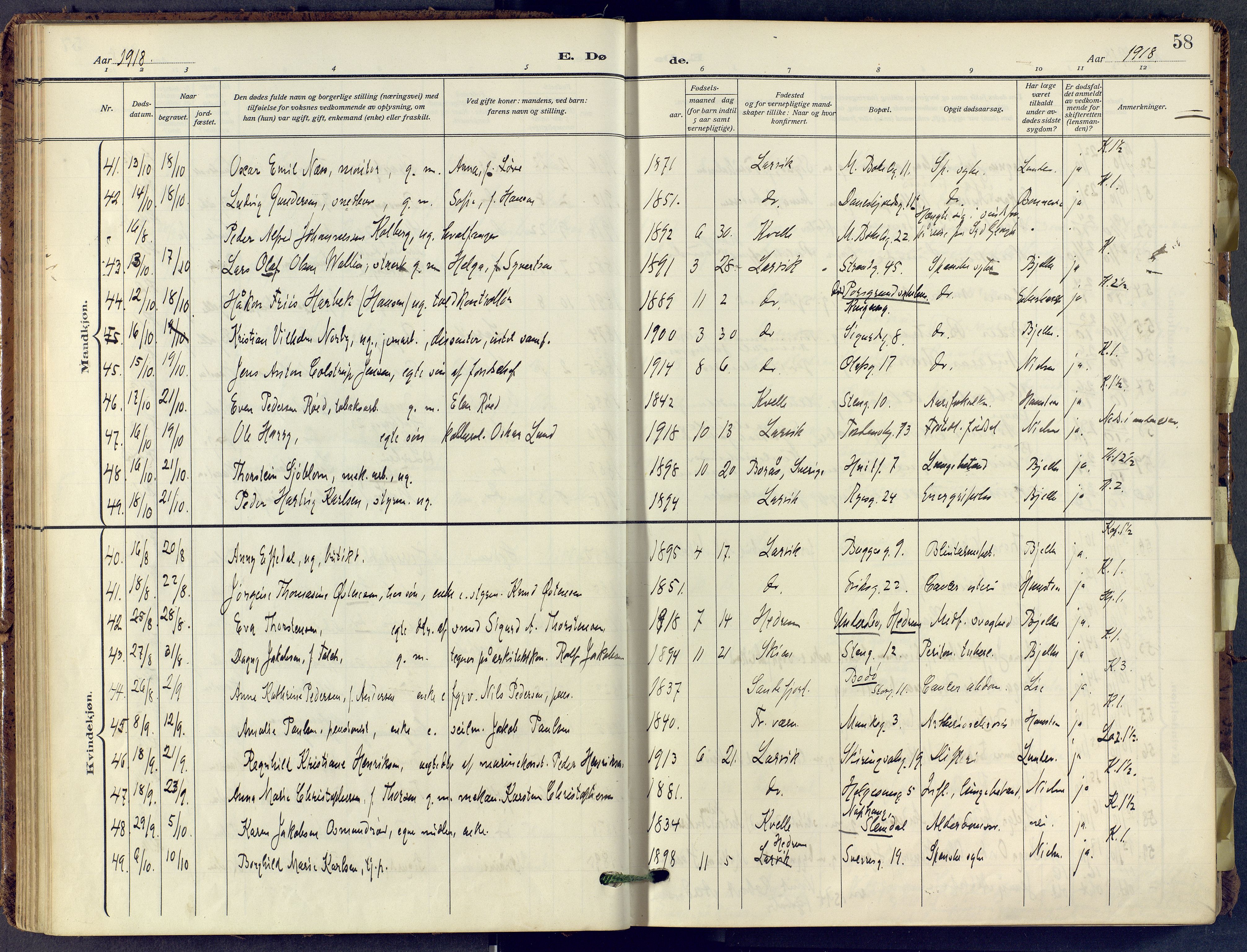 Larvik kirkebøker, SAKO/A-352/F/Fa/L0013: Parish register (official) no. I 13, 1910-1960, p. 58